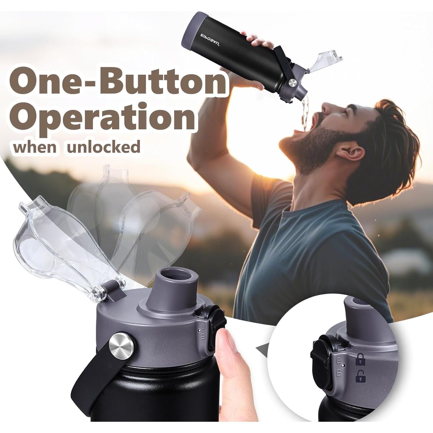 Botella de Agua Aislada EIPOSAU 24 oz Acero Inoxidable Negra