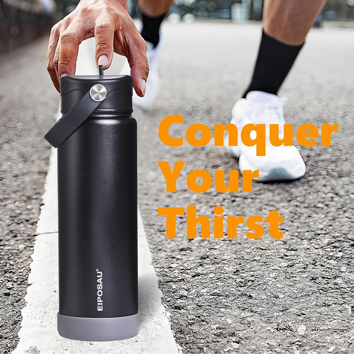 Botella de Agua Aislada EIPOSAU 24 oz Acero Inoxidable Negra