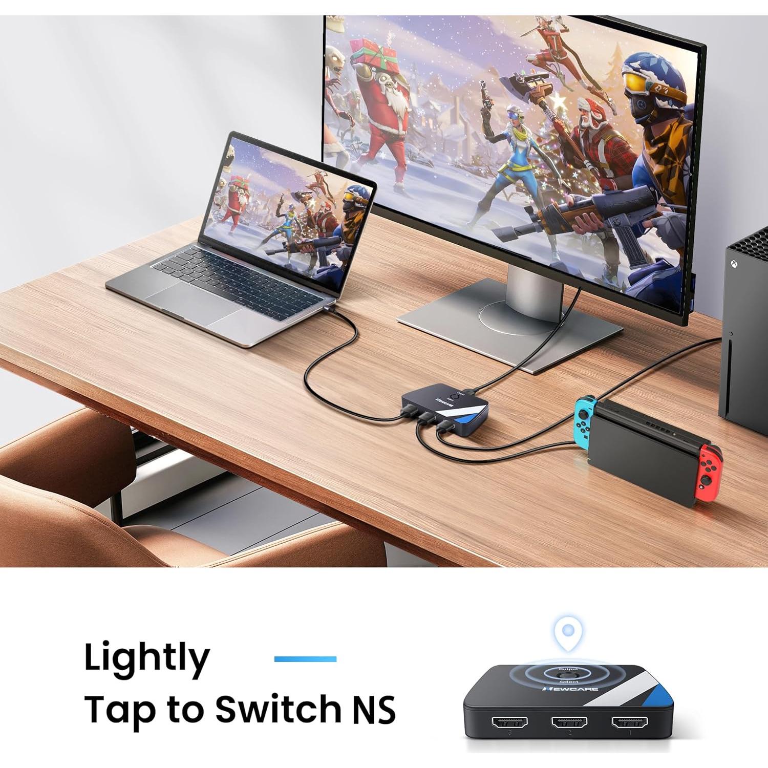 Interruptor HDMI 3 en 1 NEWCARE 4K@60Hz con Cable 0.79m