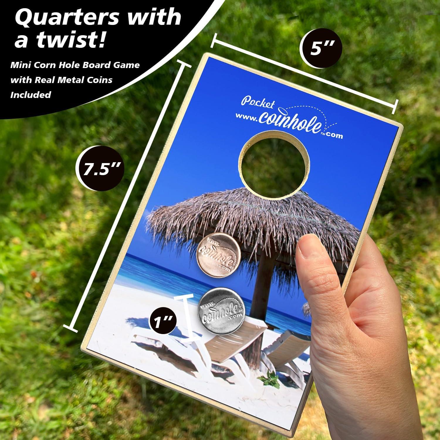 Juego de Mesa Coinhole Compacto de Madera - 2 Monedas Incluidas