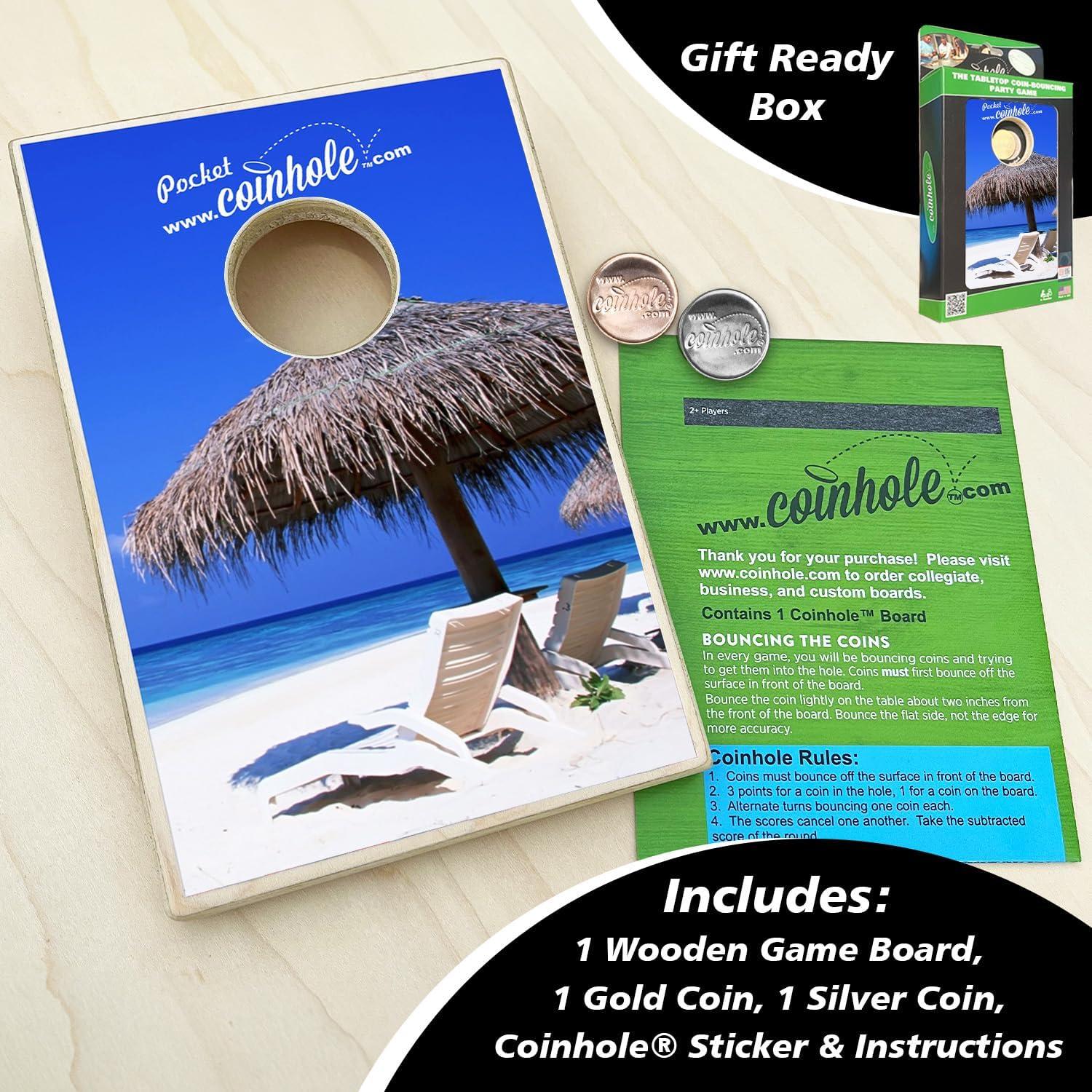 Juego de Mesa Coinhole Compacto de Madera - 2 Monedas Incluidas