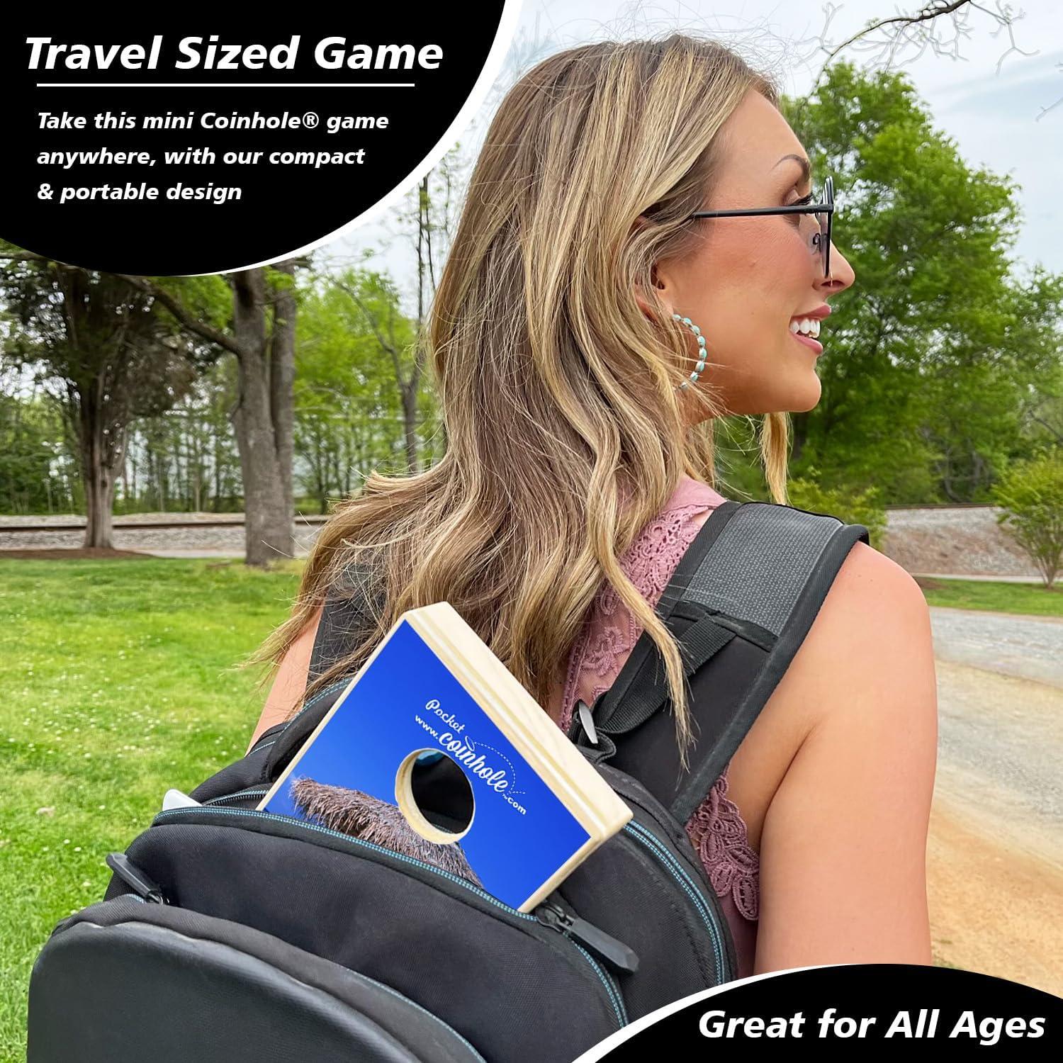 Juego de Mesa Coinhole Compacto de Madera - 2 Monedas Incluidas