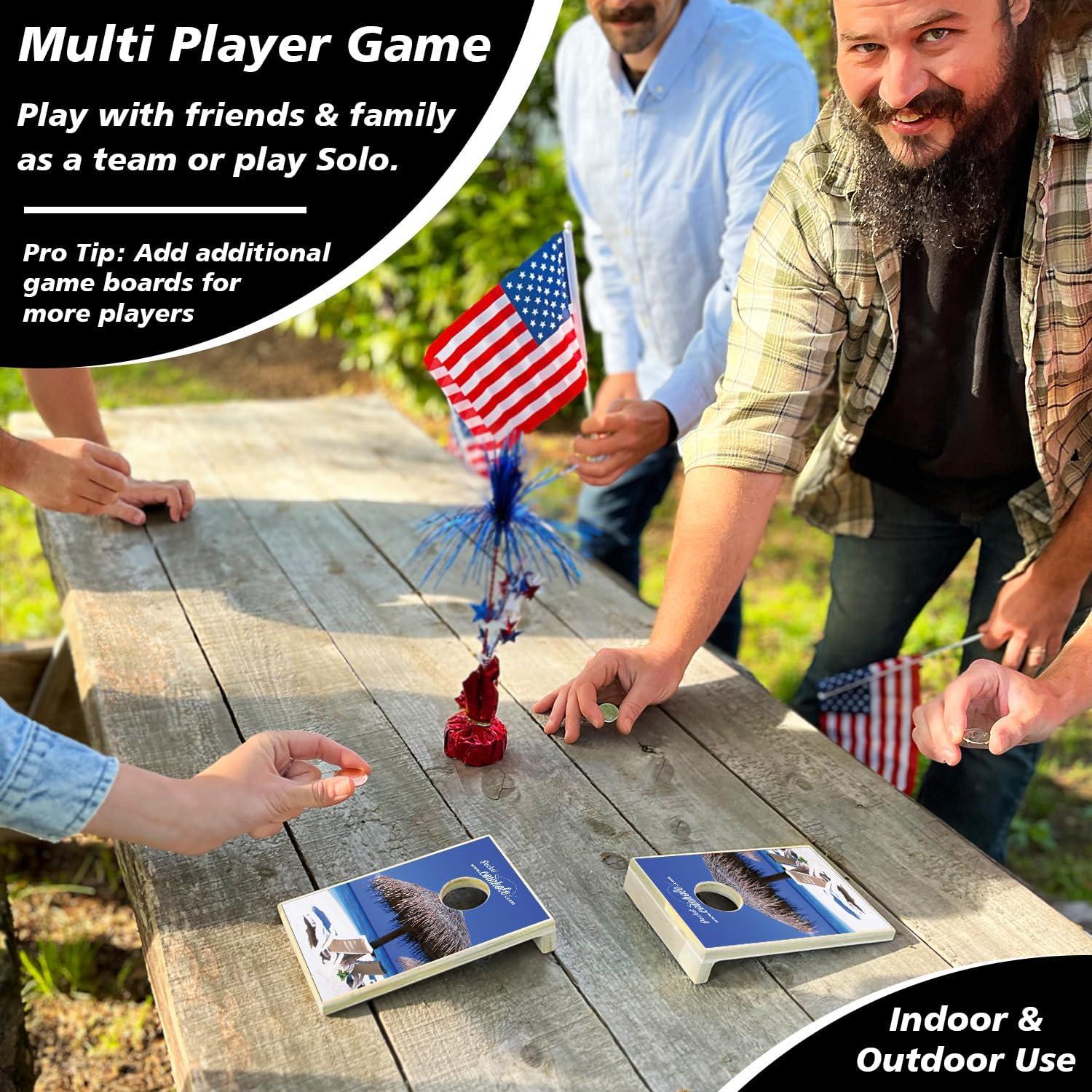 Juego de Mesa Coinhole Compacto de Madera - 2 Monedas Incluidas