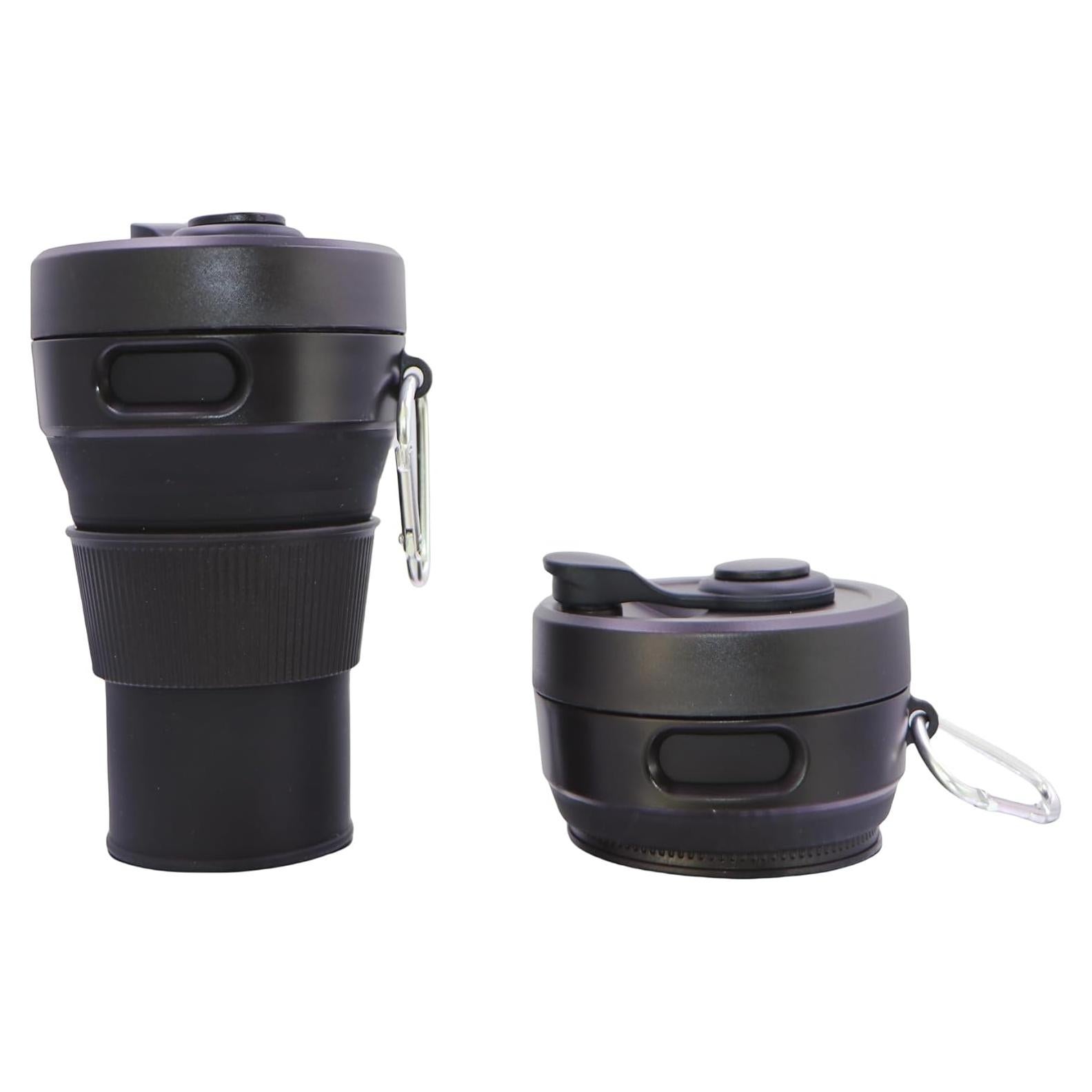 Taza de viaje plegable VVZOWW de silicona 450ML negra