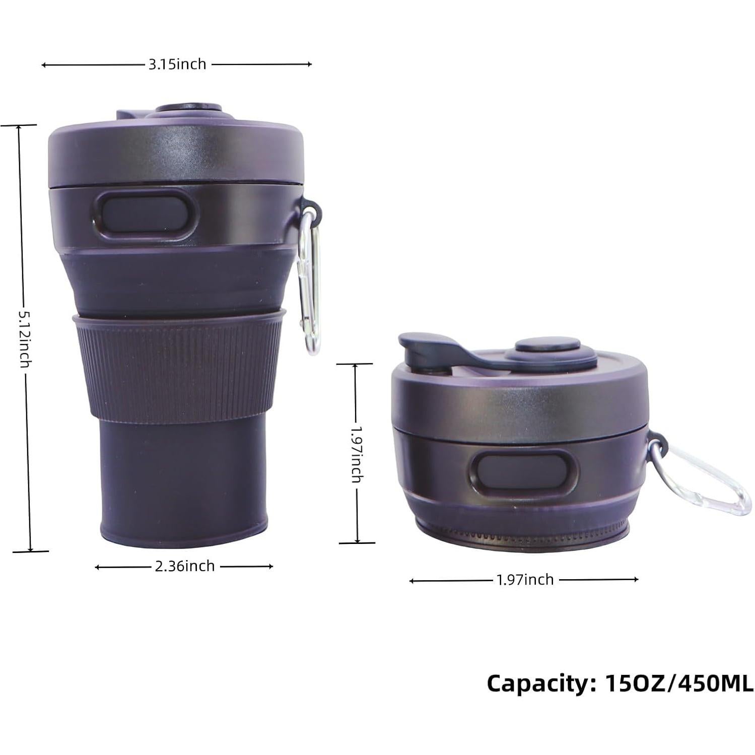 Taza de viaje plegable VVZOWW de silicona 450ML negra