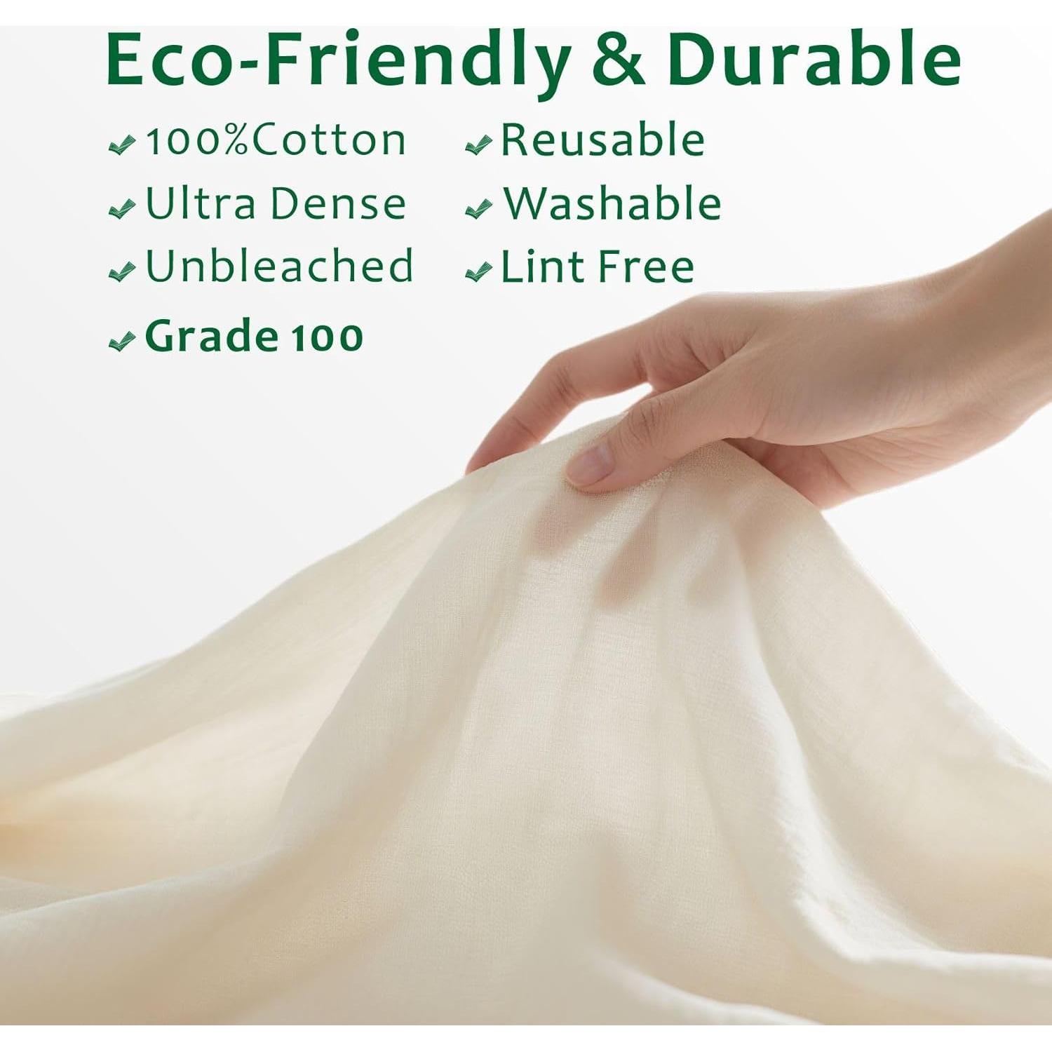 Tela de Queso Orgánica 1 Yarda 100% Algodón Reutilizable