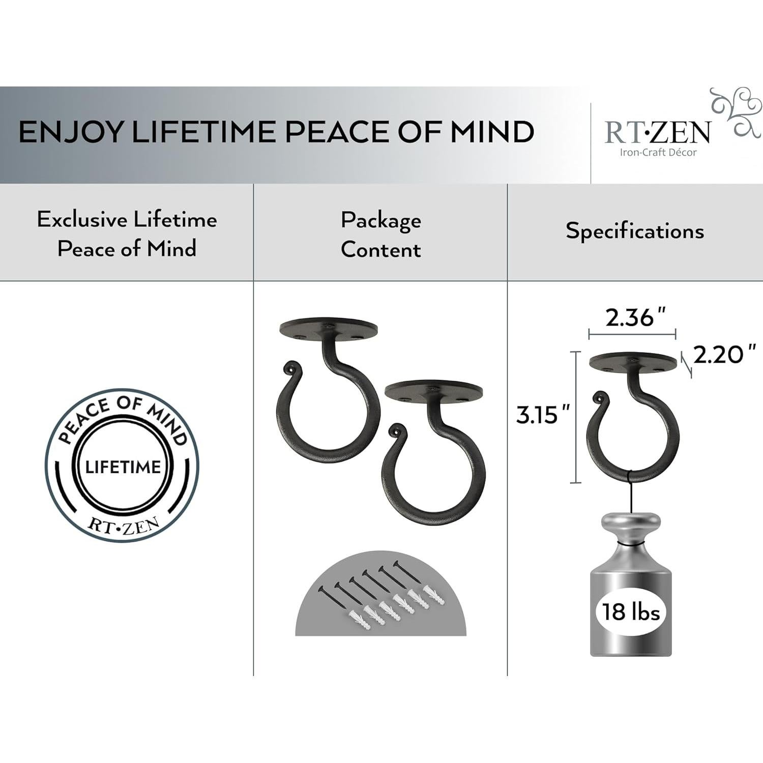 Soportes para Plantas RTZEN - Ganchos de Techo de Hierro Forjado - Paquete de 2 - Resistente y Decorativo