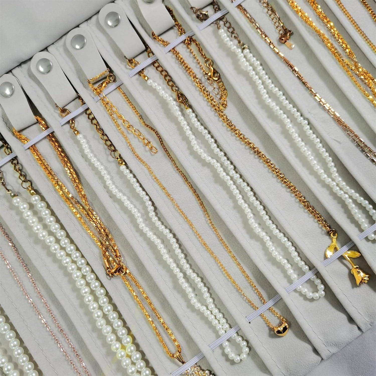 Bolsa de Almacenamiento de Joyería Portátil SCIKHEFT Beige 16 Cadenas