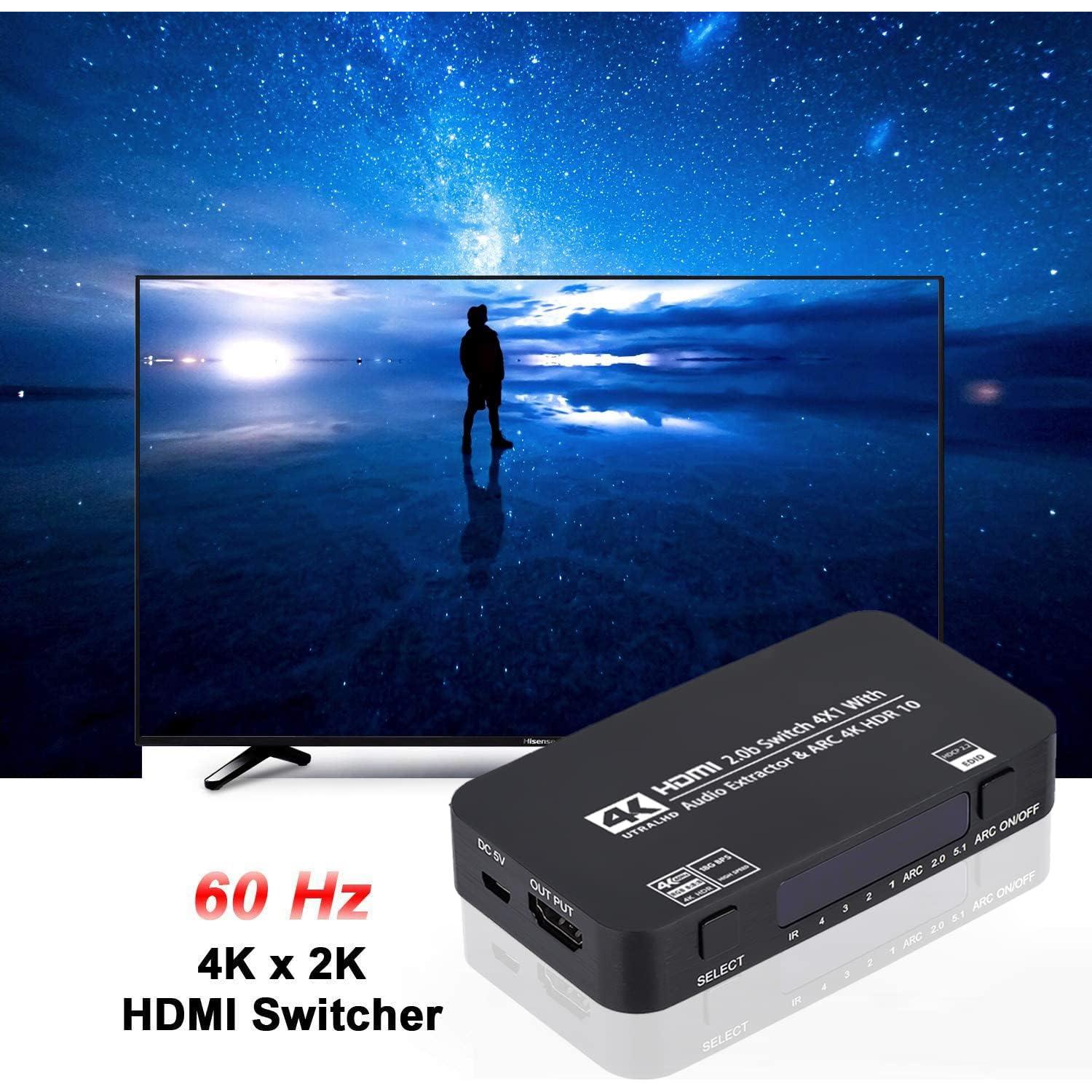 Conmutador HDMI 4x1 Wonlyus 4K 60Hz con audio TOSLINK