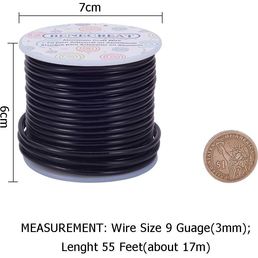 Alambre de Manualidades BENECREAT 3mm 16.76m Negro Flexible