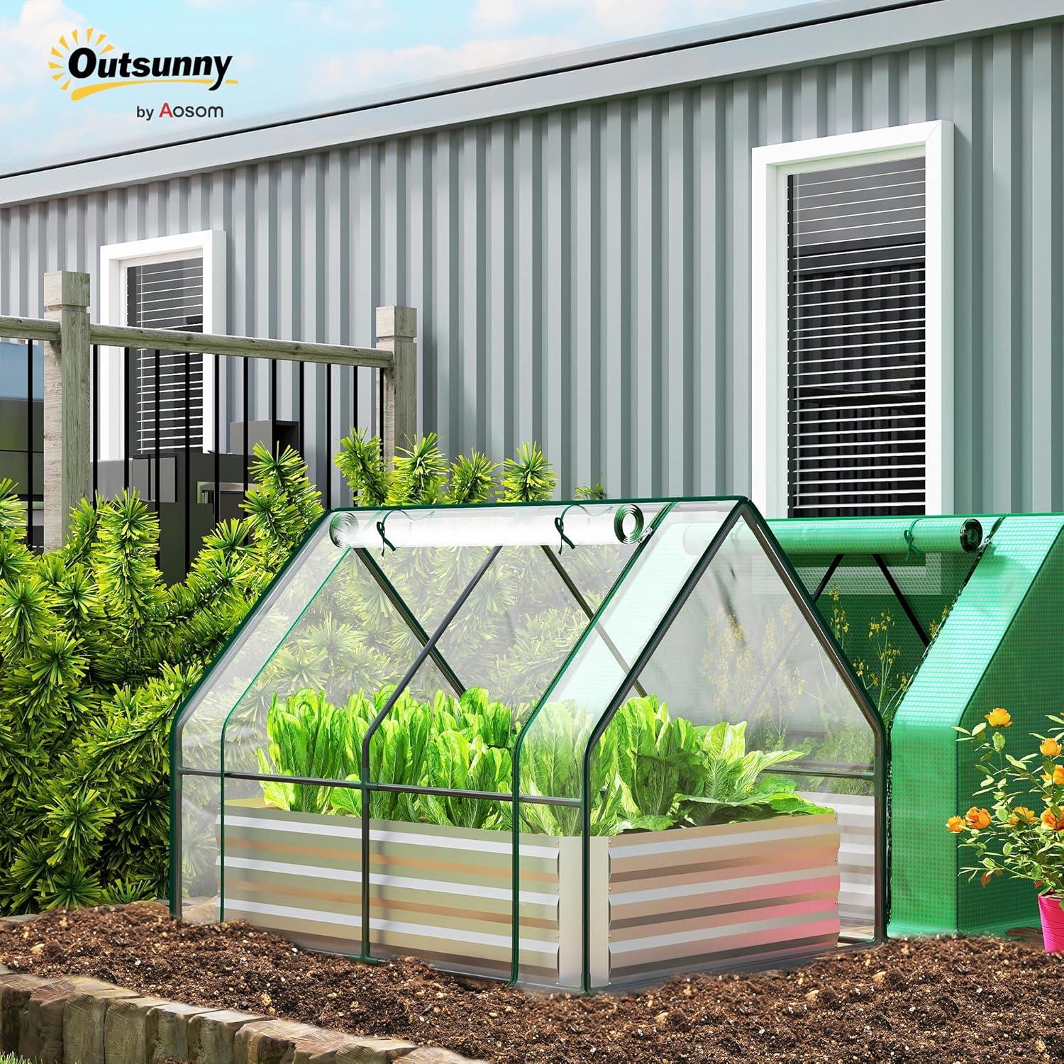 Huerto Elevado Galvanizado Outsunny 1.22x0.91m con Invernadero