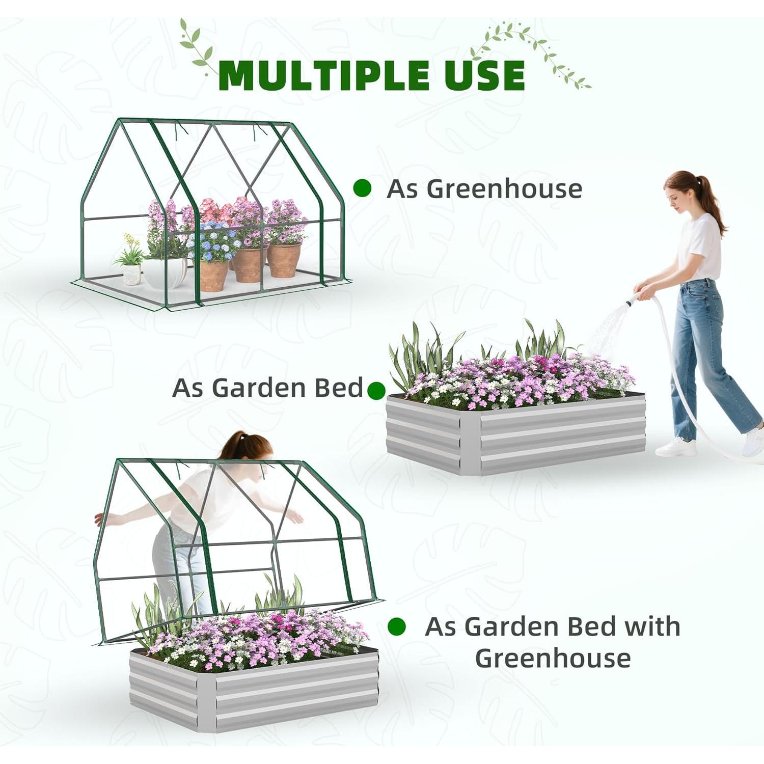 Huerto Elevado Galvanizado Outsunny 1.22x0.91m con Invernadero