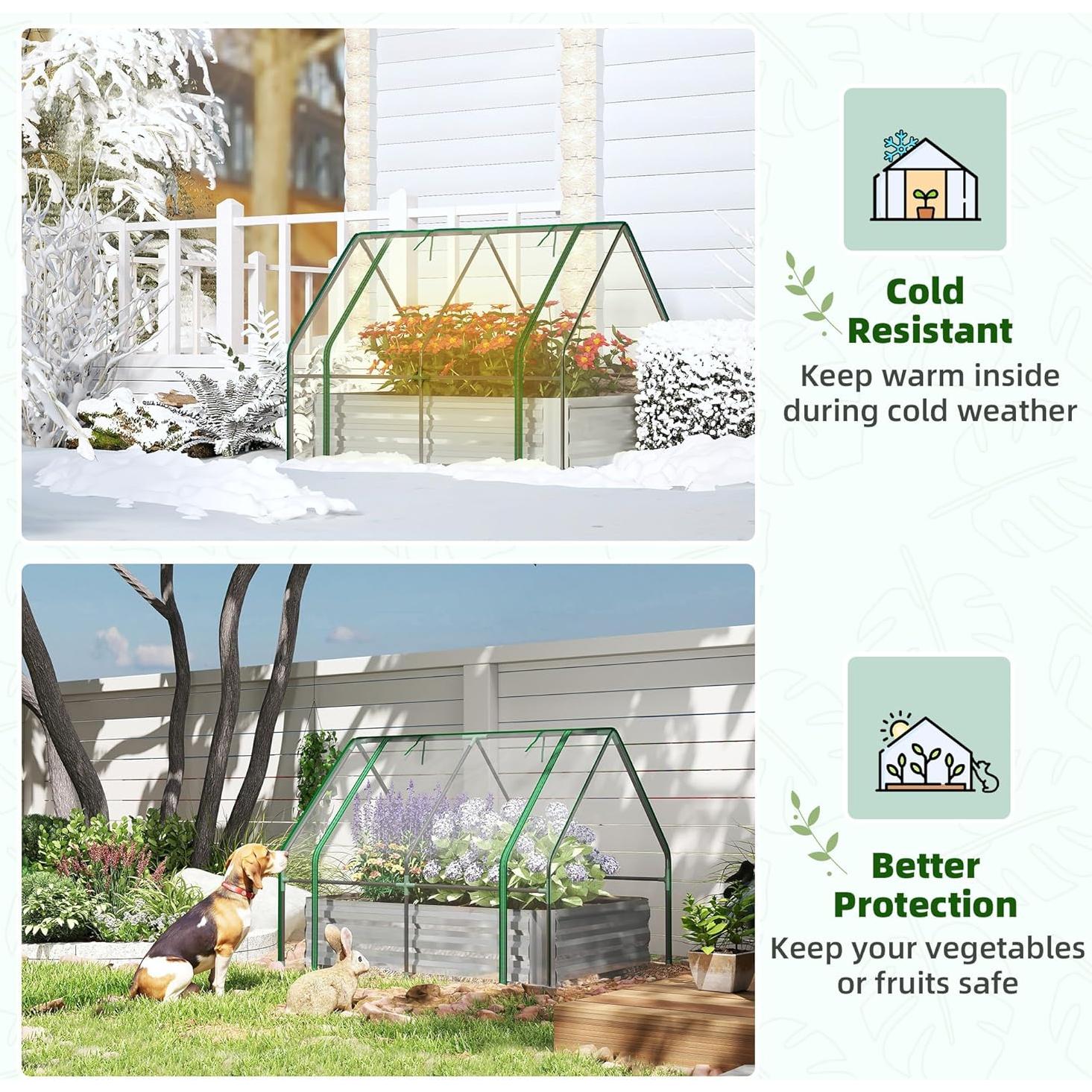 Huerto Elevado Galvanizado Outsunny 1.22x0.91m con Invernadero