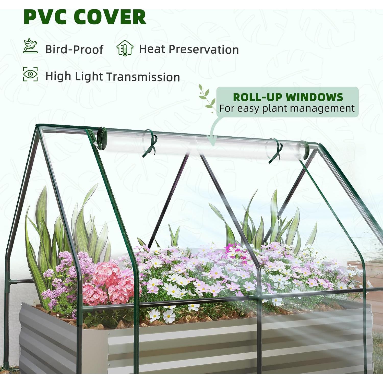 Huerto Elevado Galvanizado Outsunny 1.22x0.91m con Invernadero