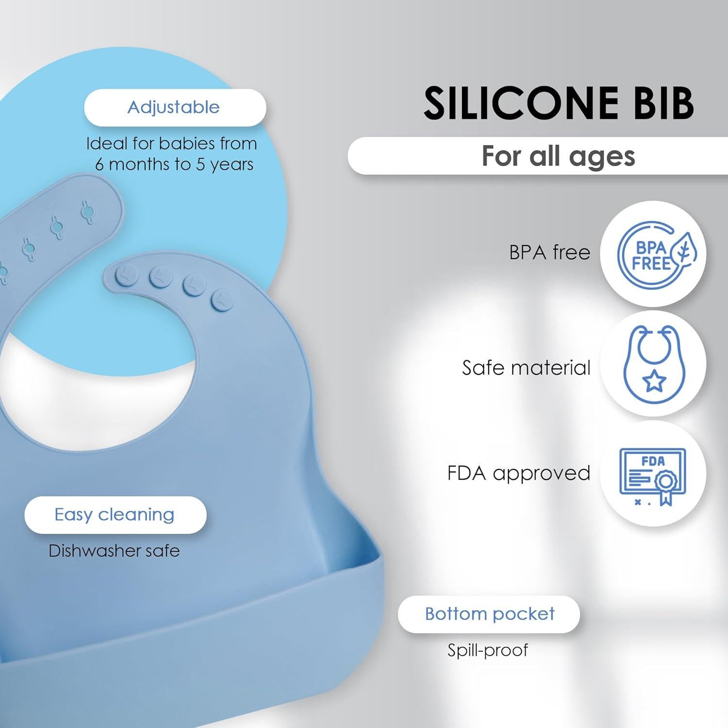 Conjunto de 3 Baberos de Silicona Bluet - Impermeables y Ajustables