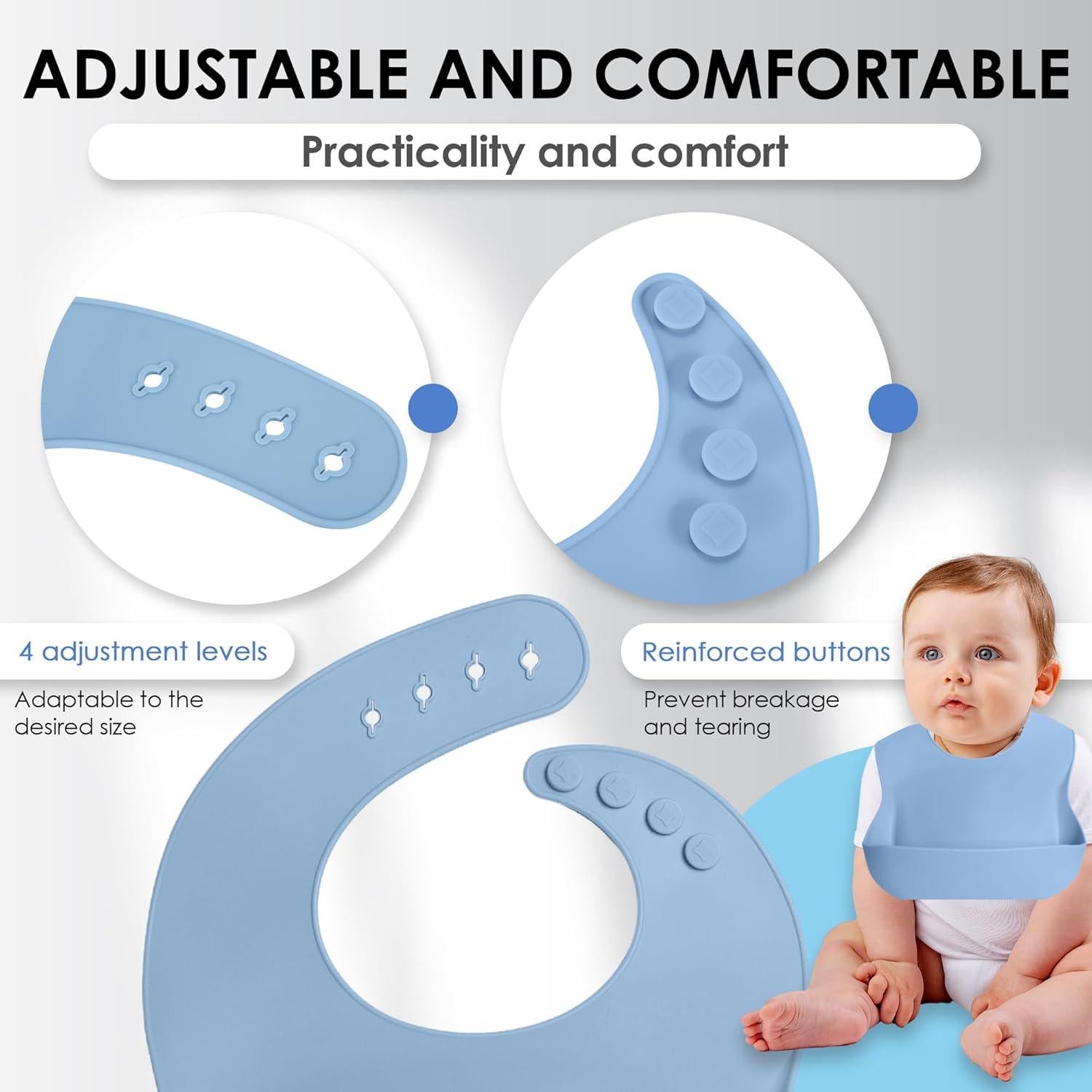 Conjunto de 3 Baberos de Silicona Bluet - Impermeables y Ajustables