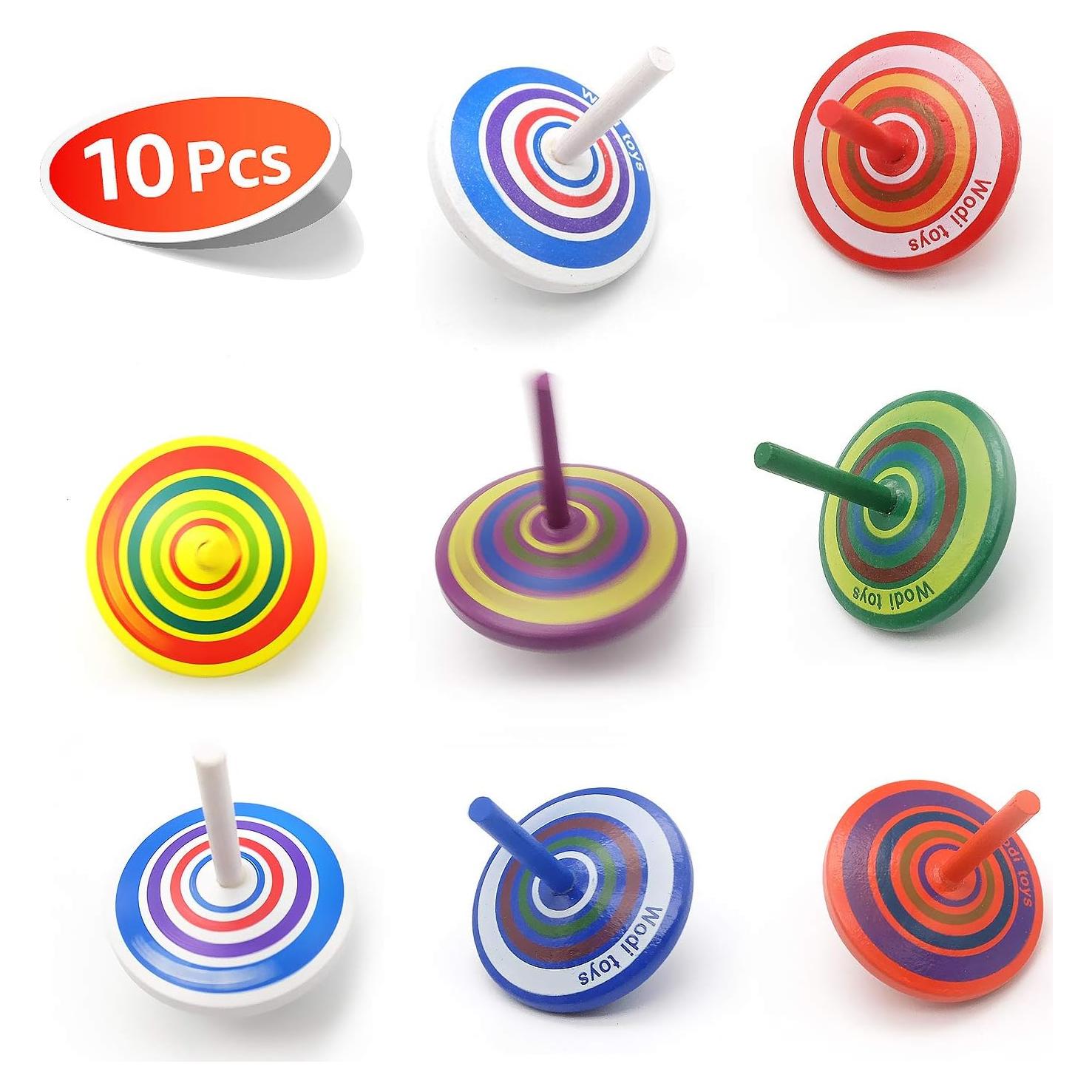 Trompos de Madera Pintados 10 Pcs - Juguetes Educativos