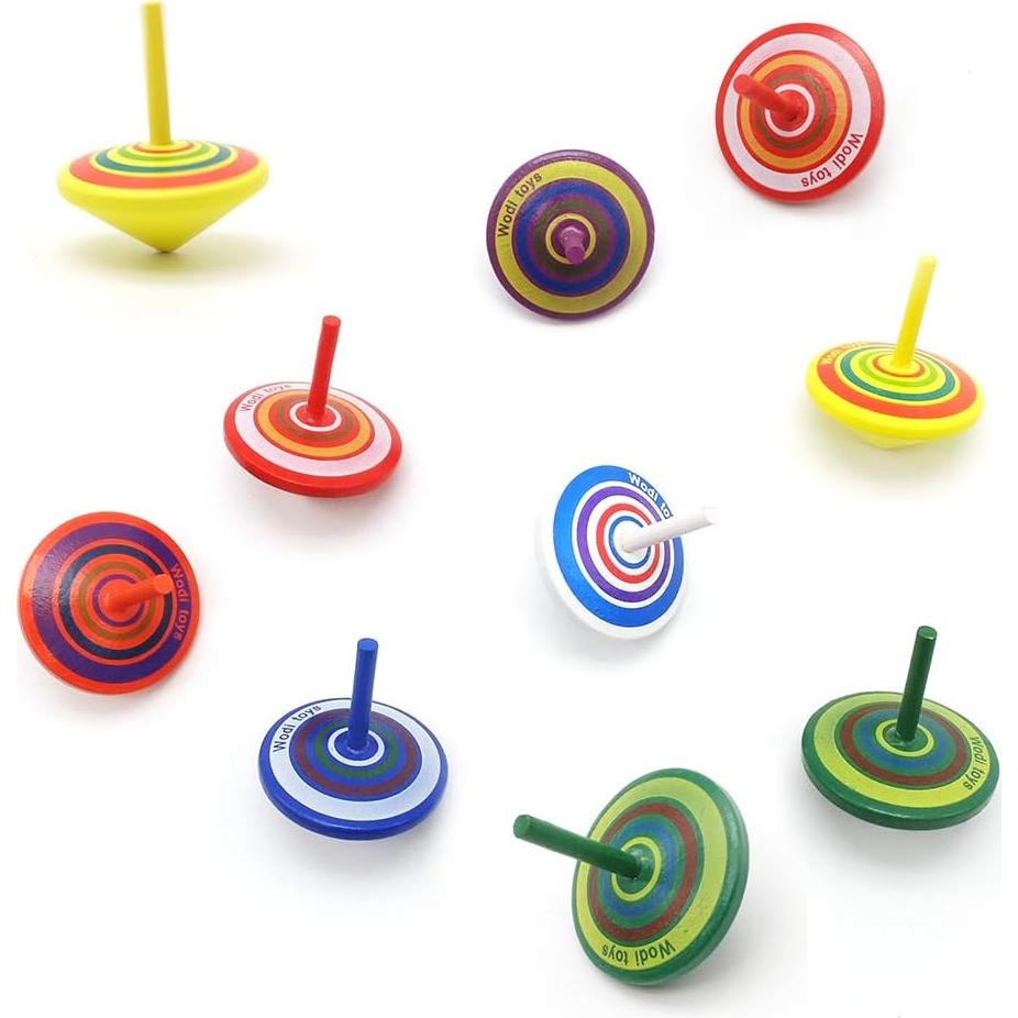 Trompos de Madera Pintados 10 Pcs - Juguetes Educativos