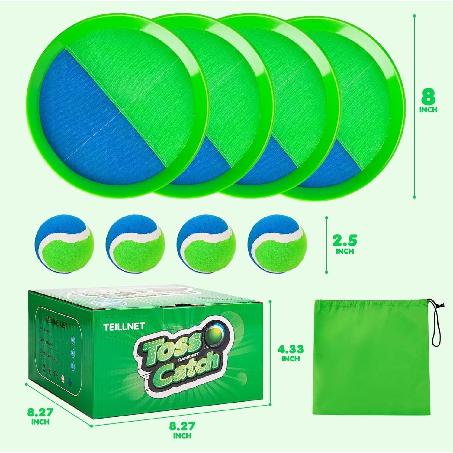 Juego de Lanzar y Atrapar TEILLNET - 4 Palas y 4 Pelotas - Azul