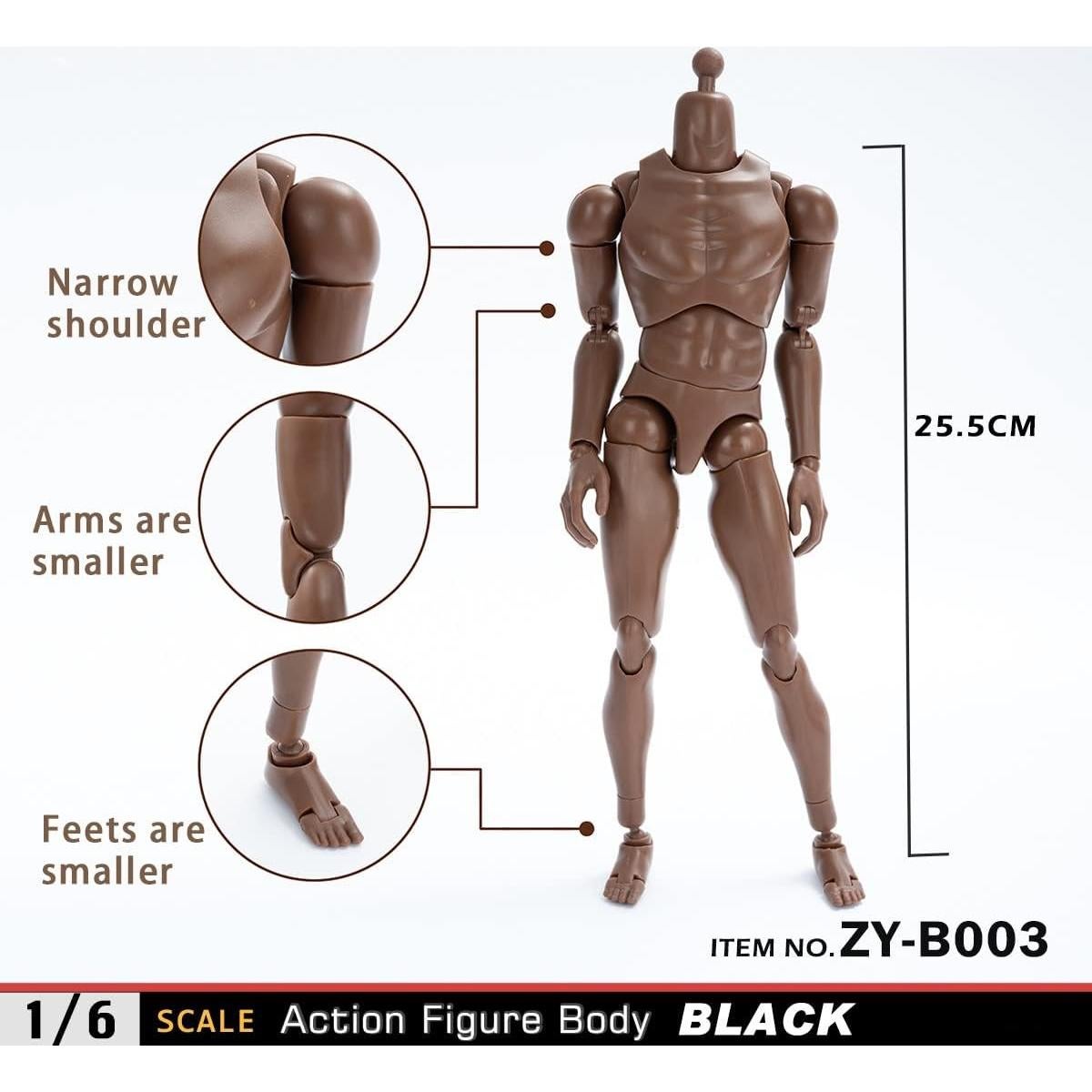 Cuerpo Masculino Flexible 1/6 Fremego Piel Negra 30 cm