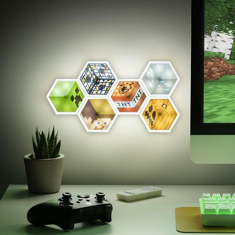 Luz Hexagonal LED Paladone Minecraft - 6 Piezas, Control Remoto