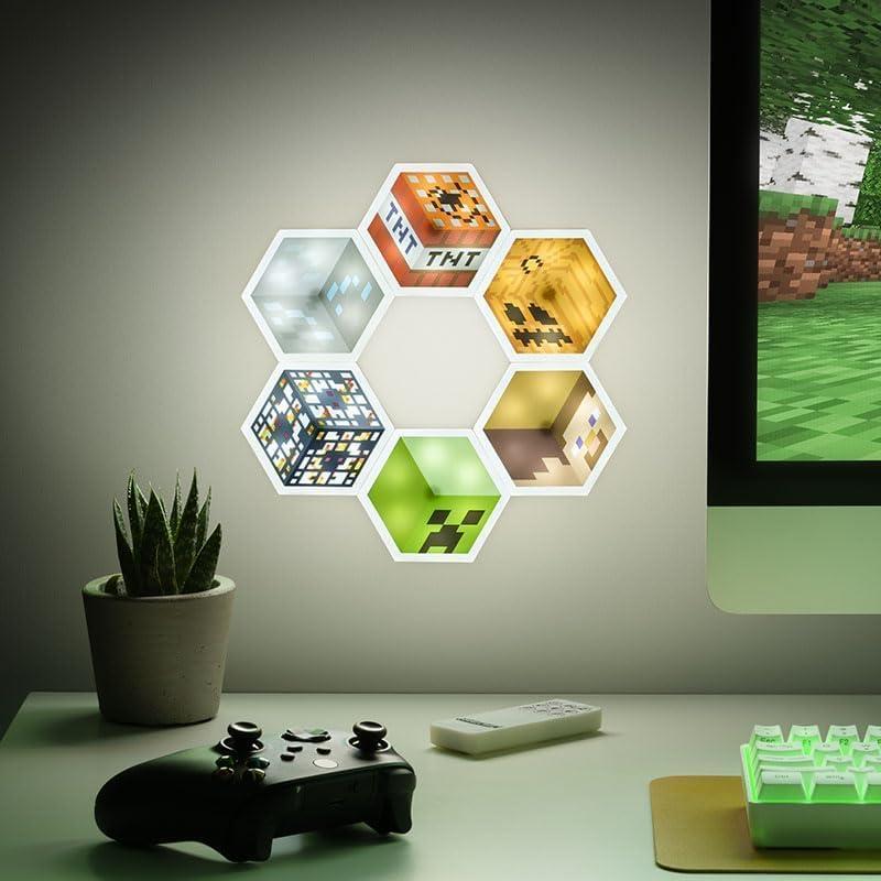 Luz Hexagonal LED Paladone Minecraft - 6 Piezas, Control Remoto