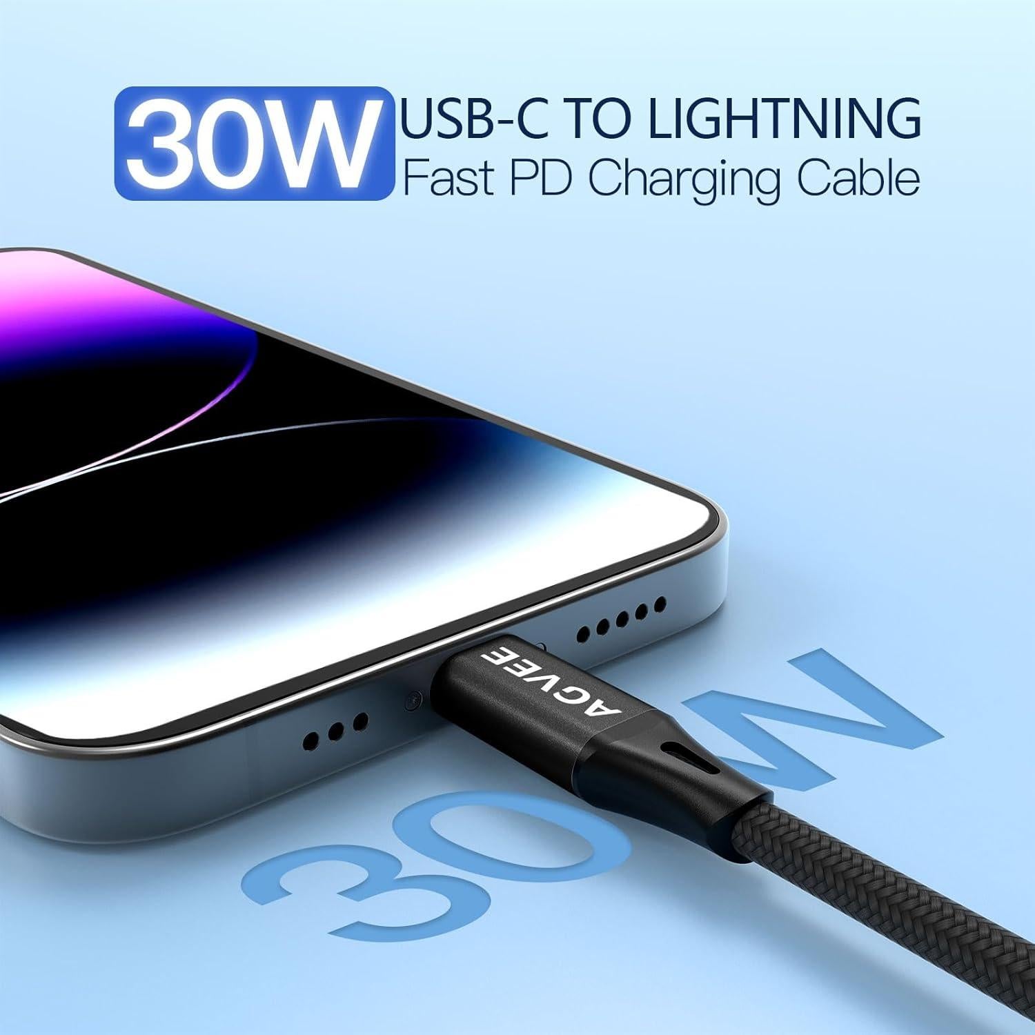 Cable USB-C a Lightning AGVEE 0.91m Carga Rápida MFi Negro