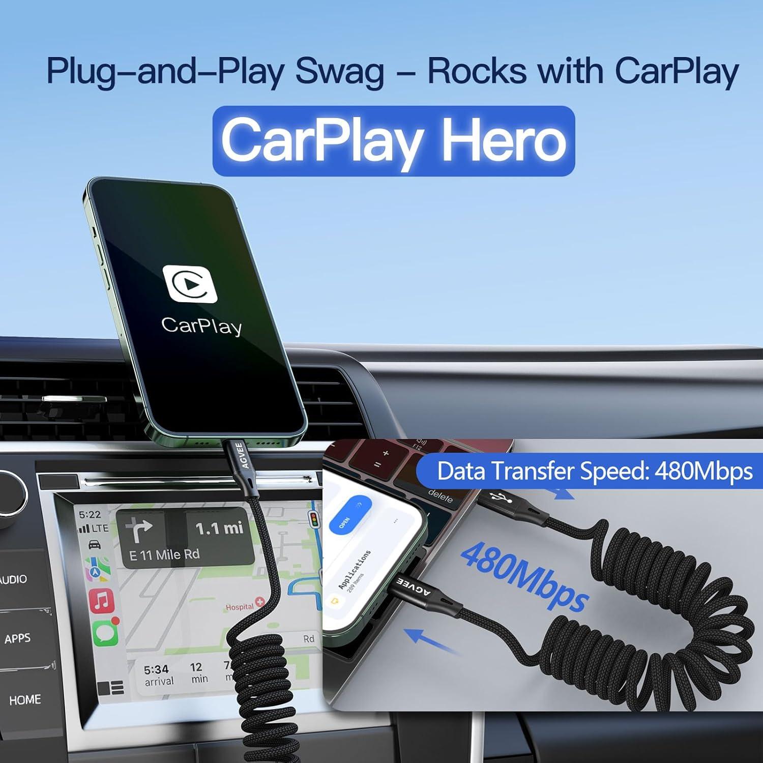 Cable USB-C a Lightning AGVEE 0.91m Carga Rápida MFi Negro