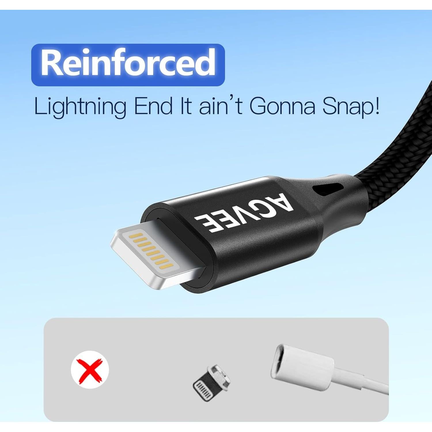 Cable USB-C a Lightning AGVEE 0.91m Carga Rápida MFi Negro