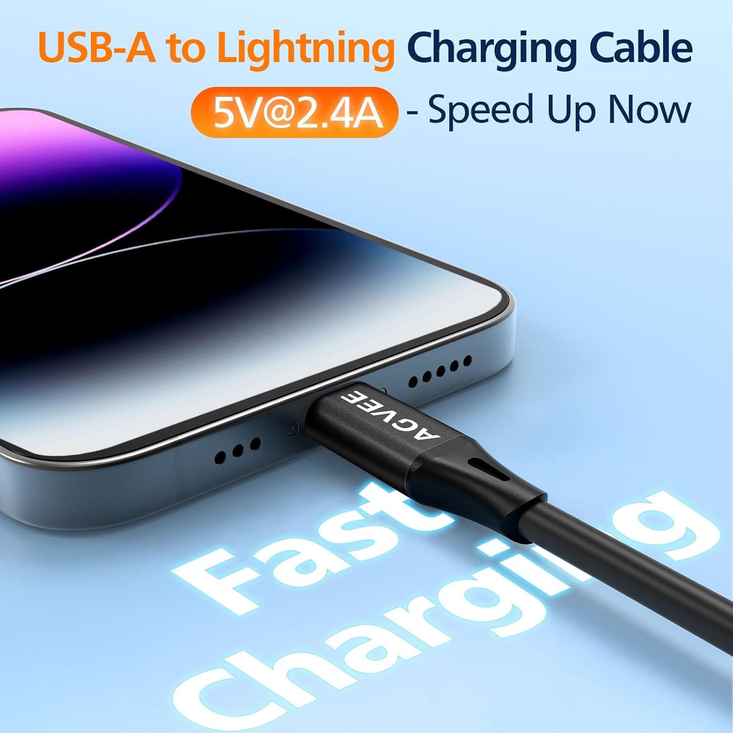 Cable de Carga USB a Lightning AGVEE 0.91m Certificado MFi Negro