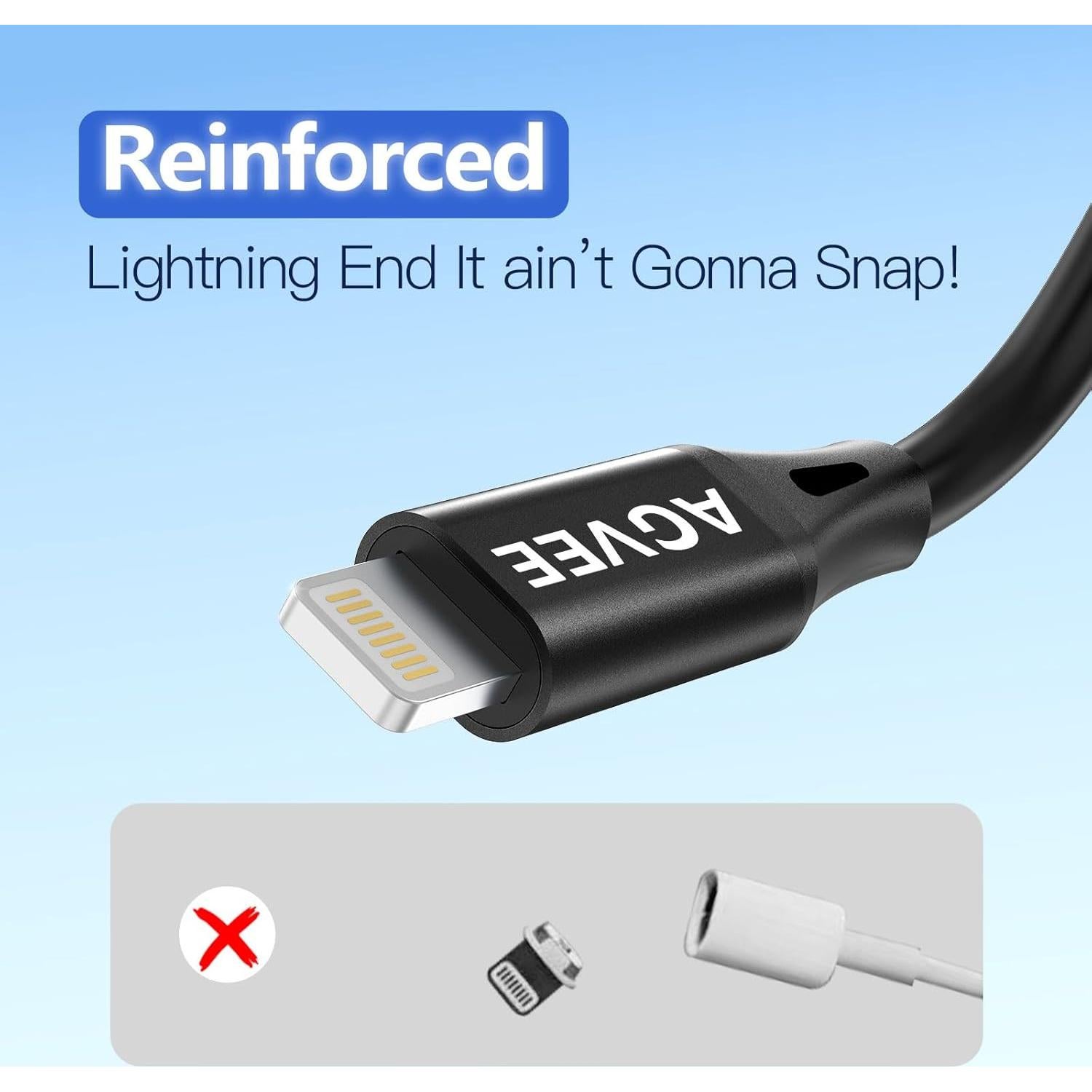 Cable de Carga USB a Lightning AGVEE 0.91m Certificado MFi Negro