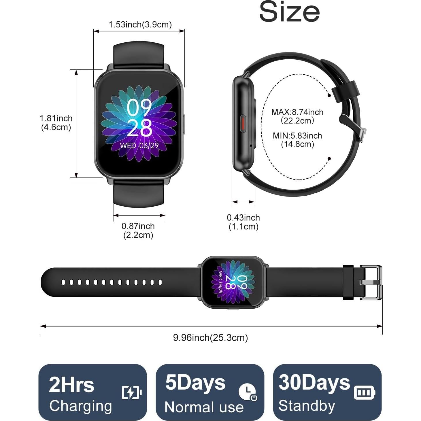 Reloj Inteligente Cloudpoem Negro 1.85" Fitness y Llamadas