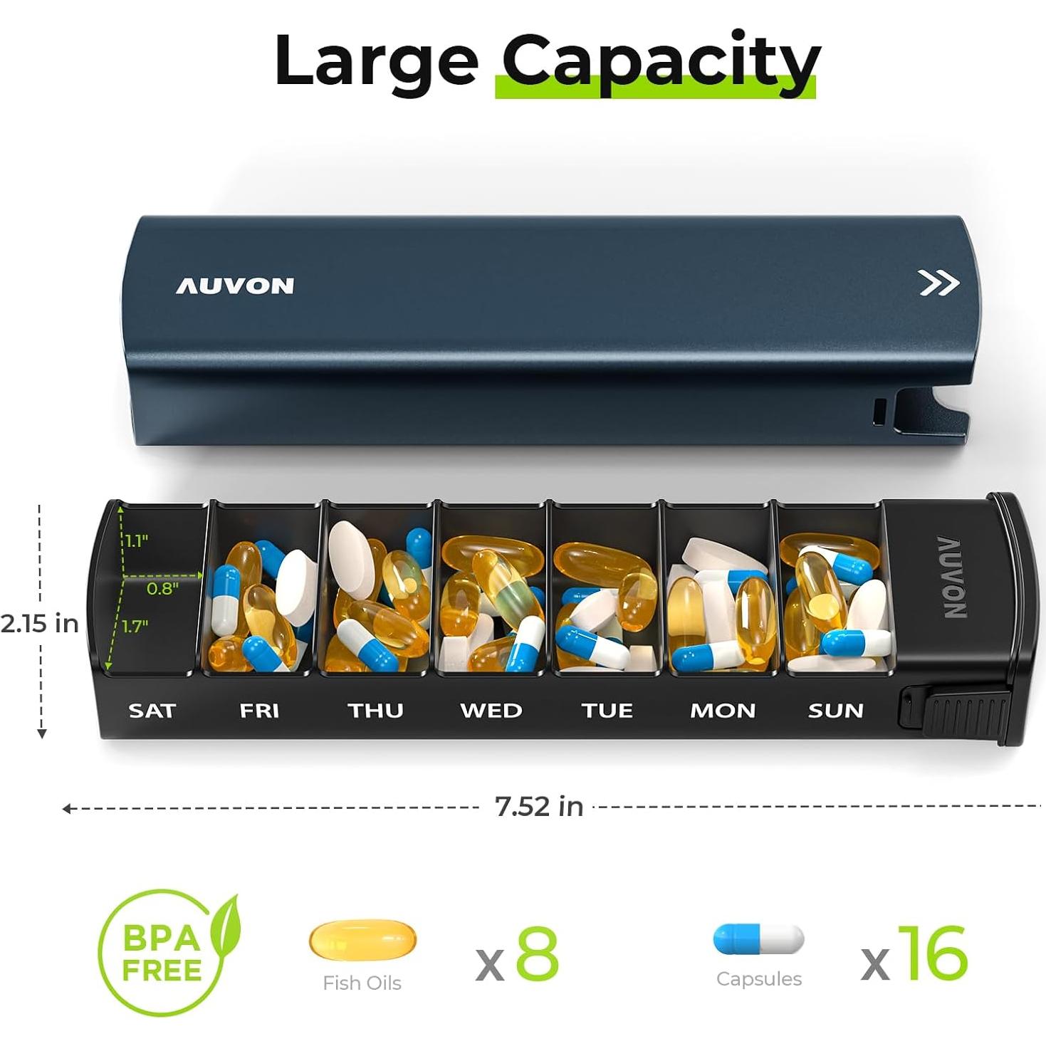 Organizador Semanal de Pastillas AUVON Aluminio Azul 7 Días