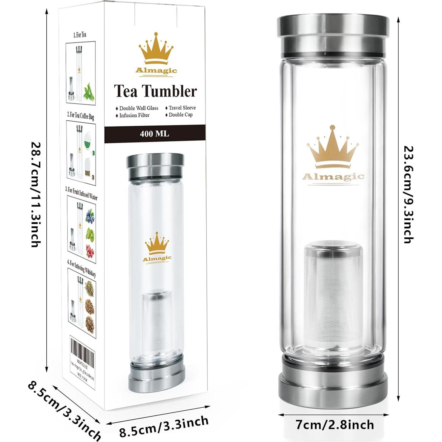 Botella Infusor de Té Almagic 400 ml Doble Pared Aislada