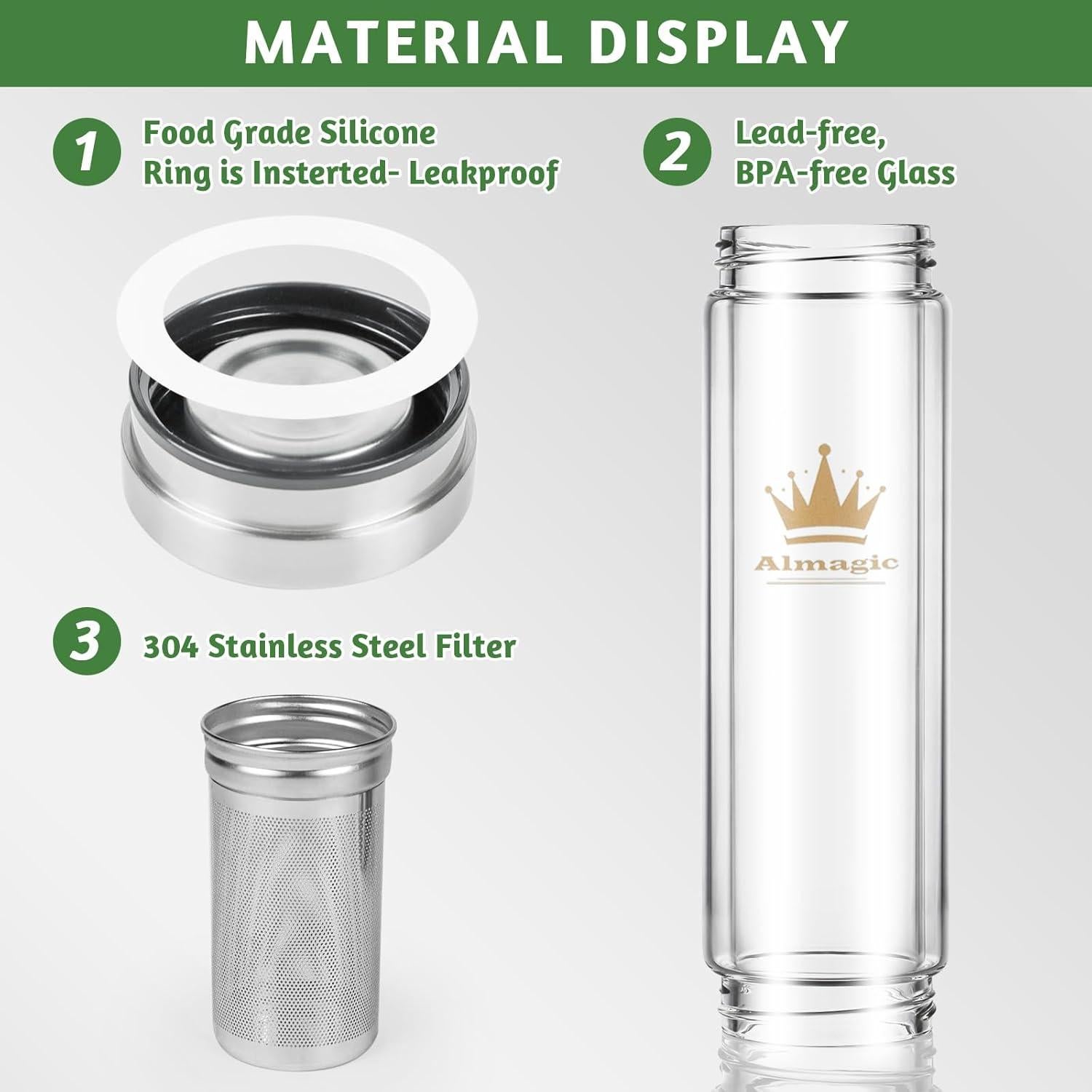 Botella Infusor de Té Almagic 400 ml Doble Pared Aislada