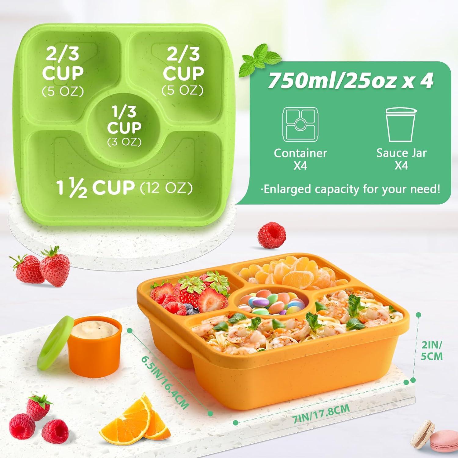 QQKO Bento Snack Box 4 Contenedores Reutilizables 750ml