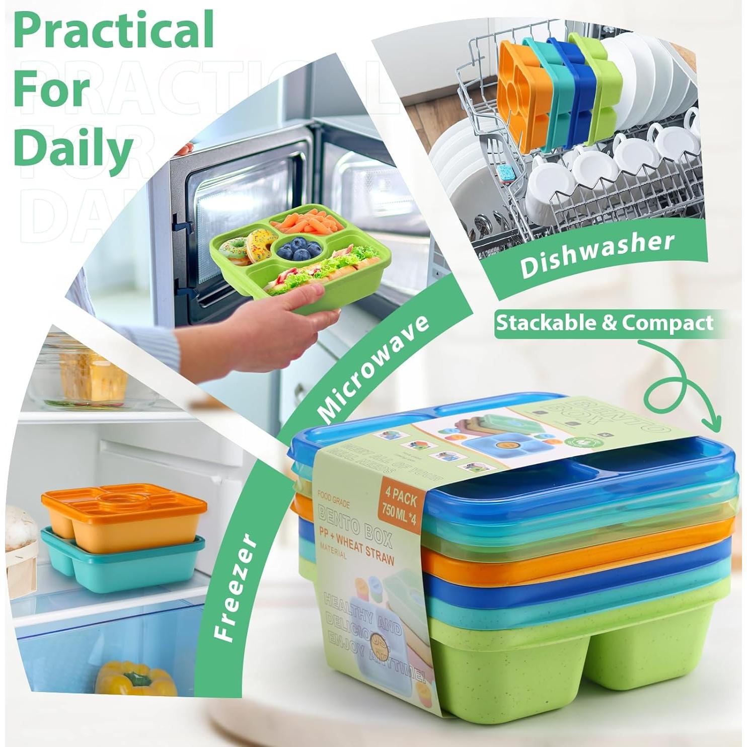 QQKO Bento Snack Box 4 Contenedores Reutilizables 750ml