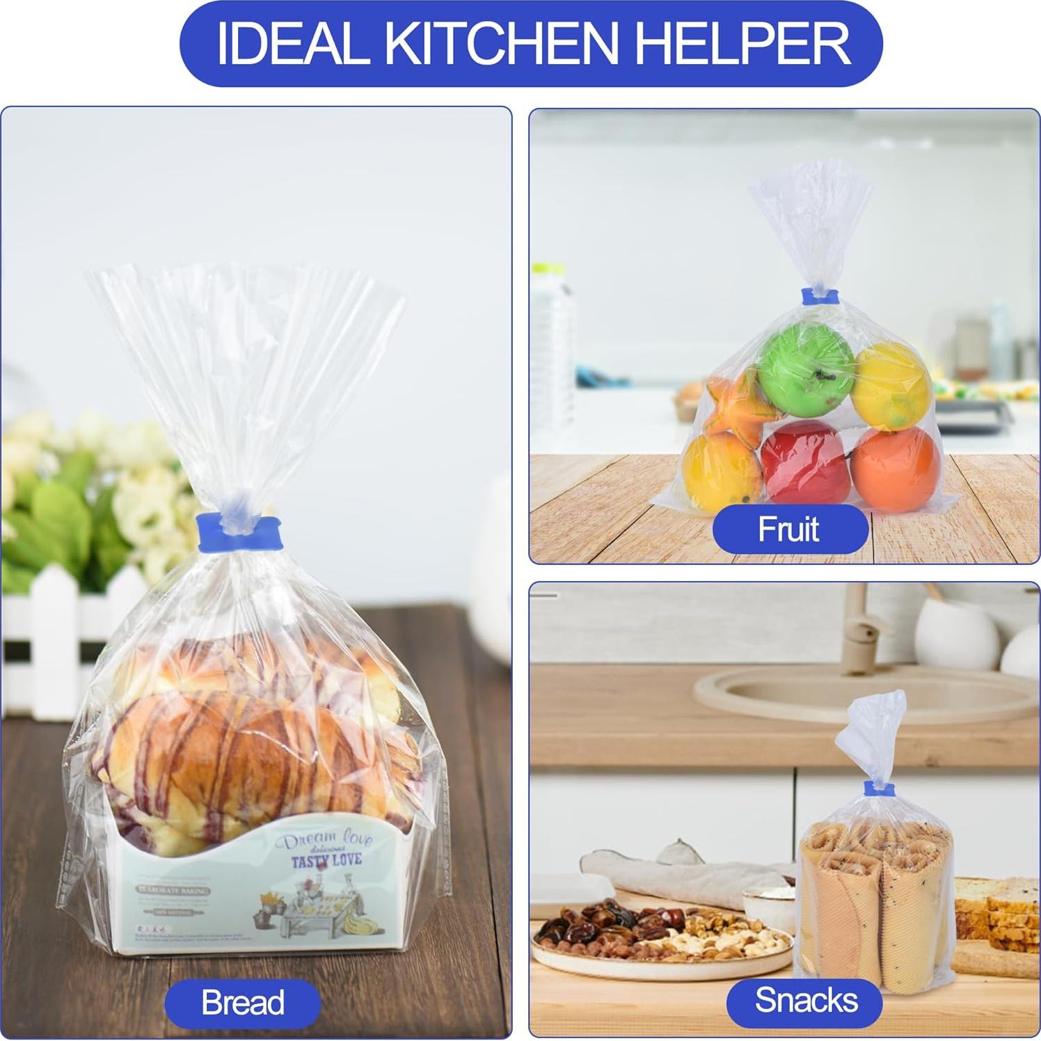 100 Clips de Plástico Reutilizables Sarini para Pan Azul