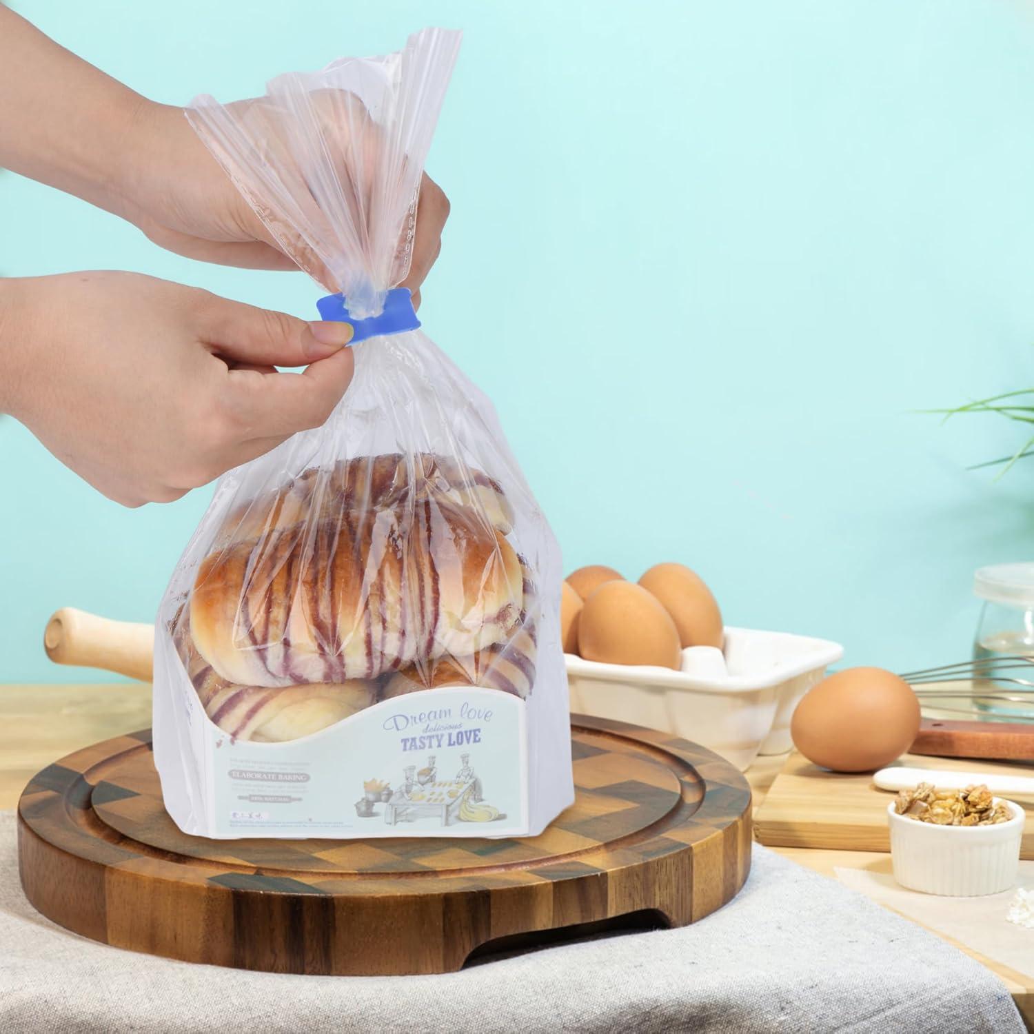 100 Clips de Plástico Reutilizables Sarini para Pan Azul