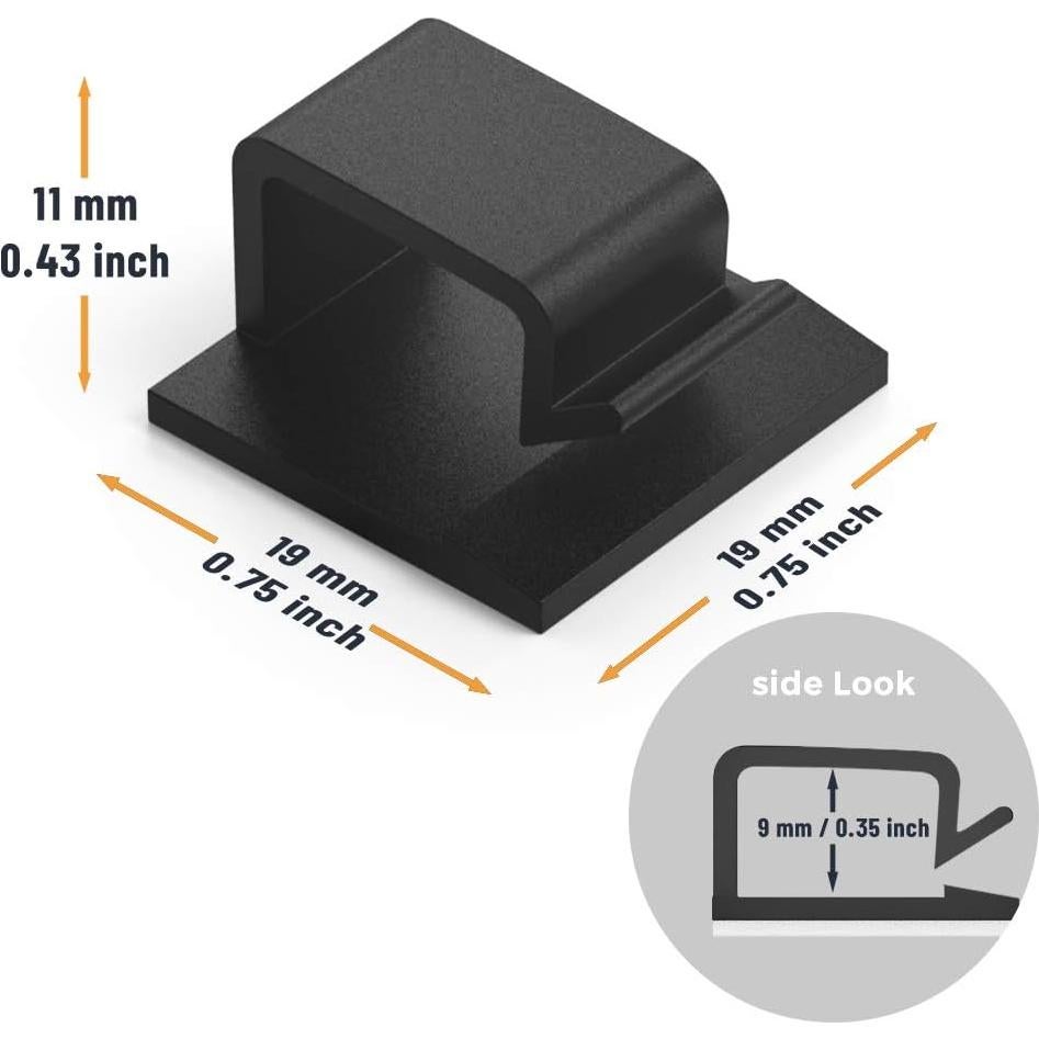 Clip Organizador de Cables XIAOXI - 40 Pcs Negro, Adhesivo 3M