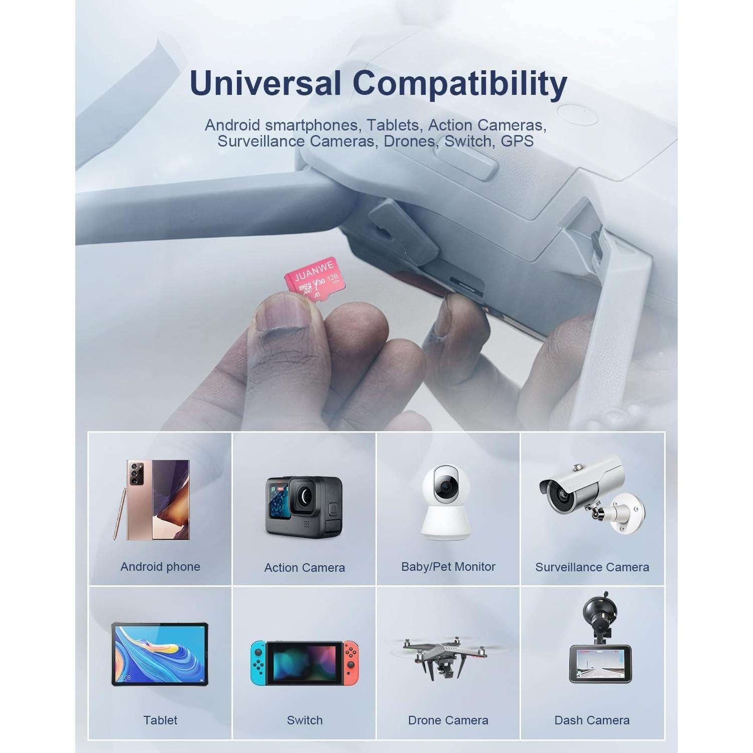 Tarjeta Micro SD 128GB JUANWE U3 V30 A1 Paquete de 2