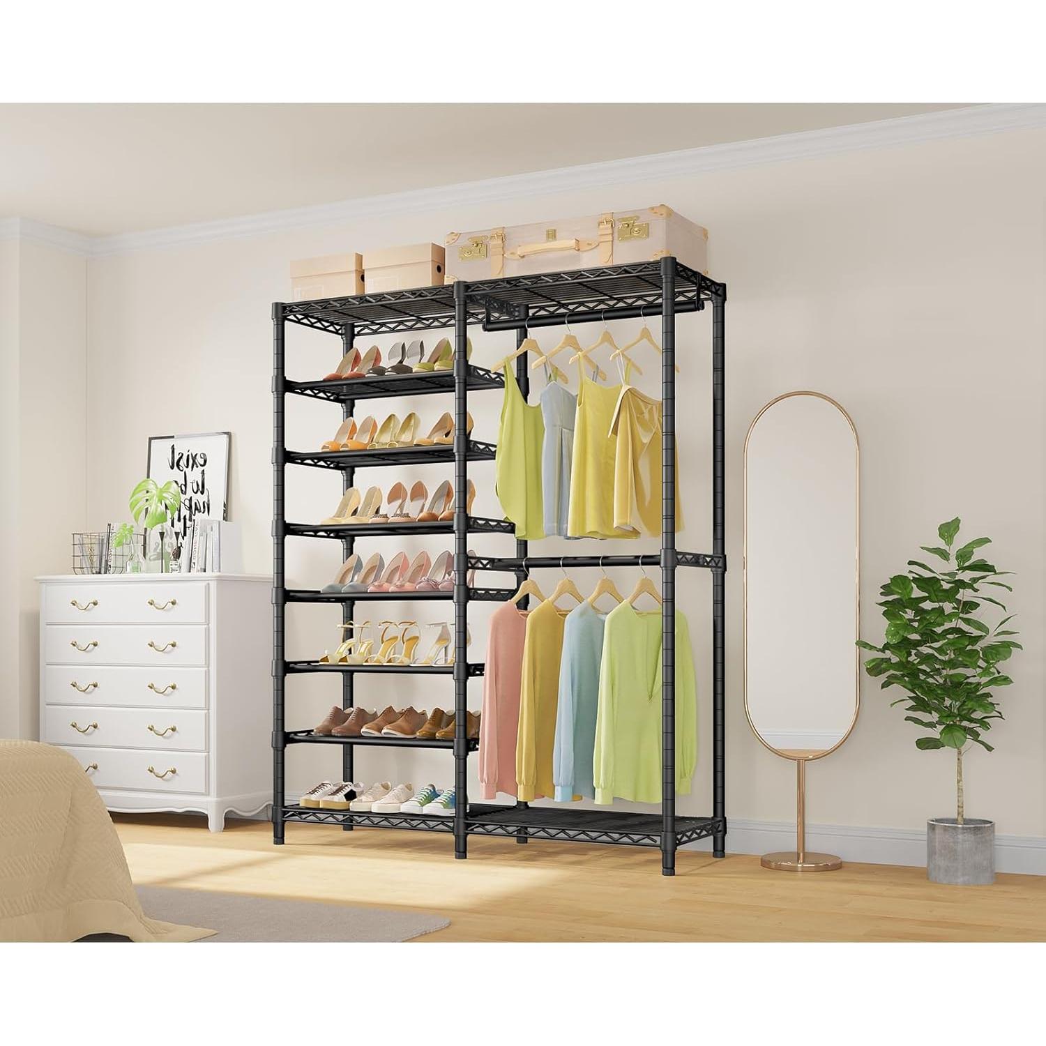 Perchero de Ropa VIPEK S2 Negro con Estantes para Zapatos