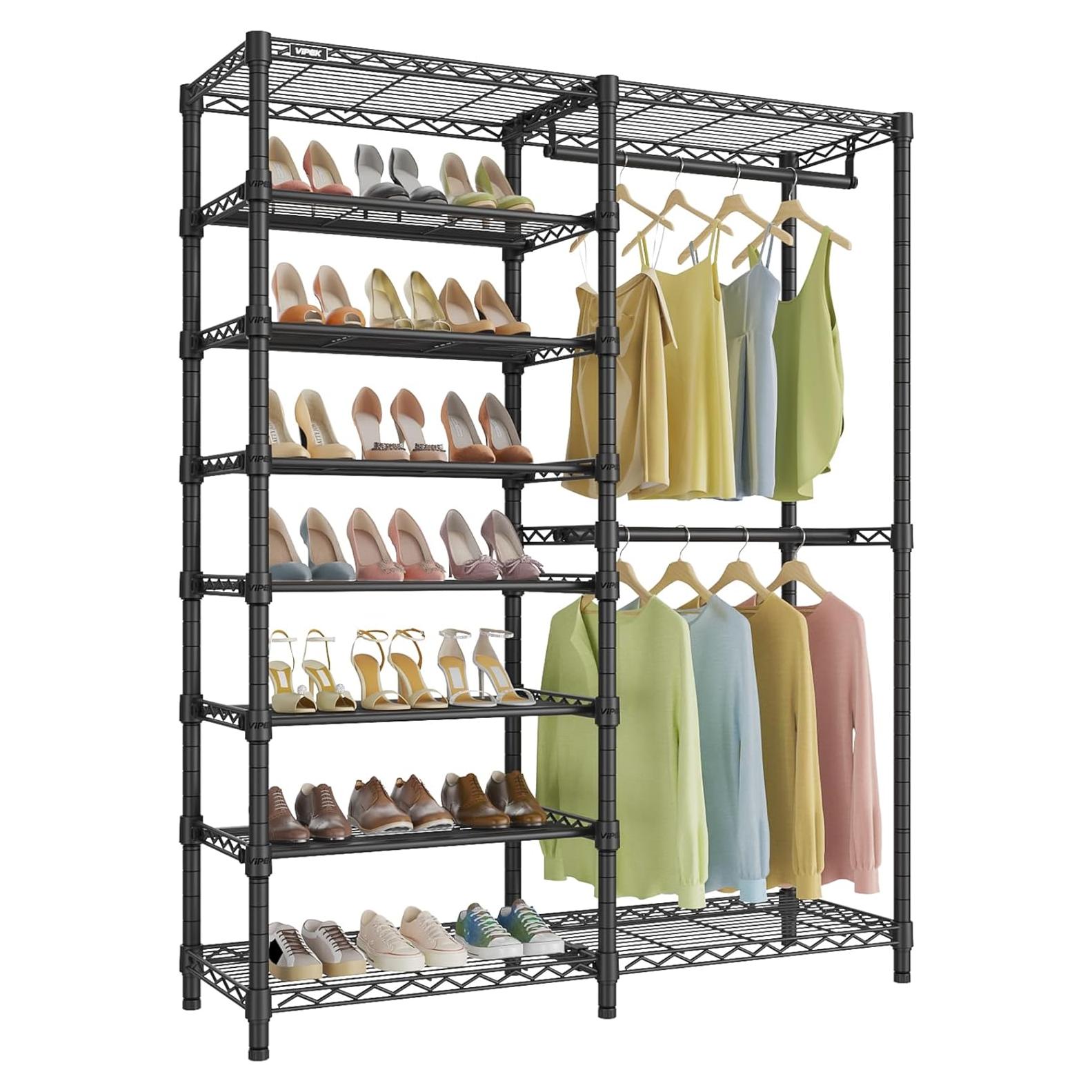 Perchero de Ropa VIPEK S2 Negro con Estantes para Zapatos