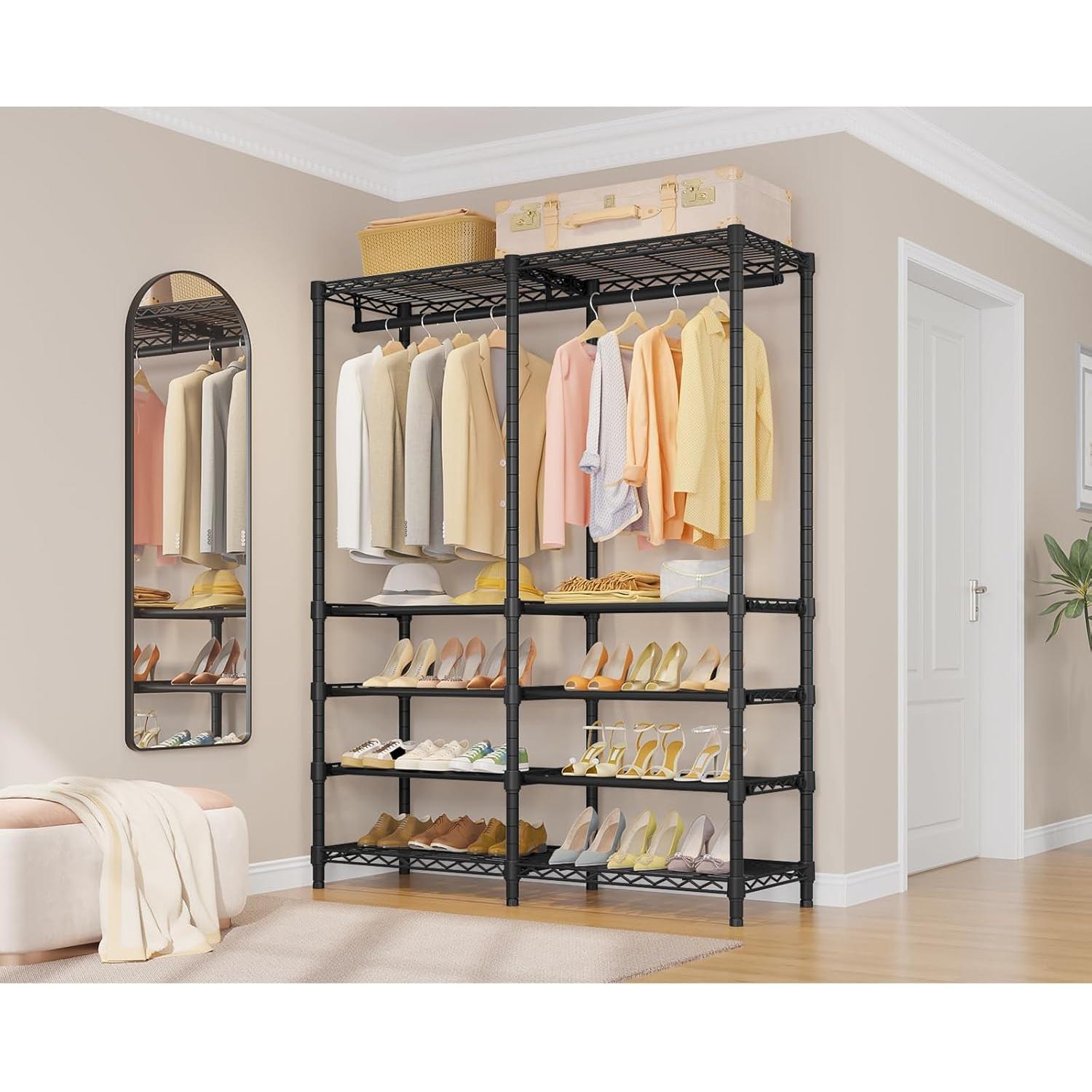 Perchero de Ropa VIPEK S2 Negro con Estantes para Zapatos