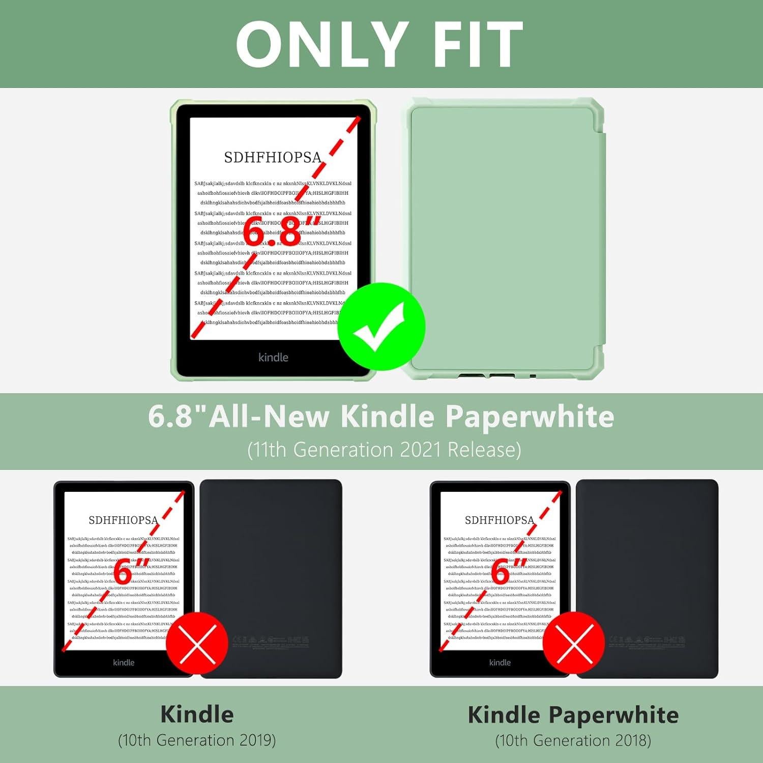 Funda FUWANG para Kindle Paperwhite 6.8" 11ª Gen 2021 Verde Agave