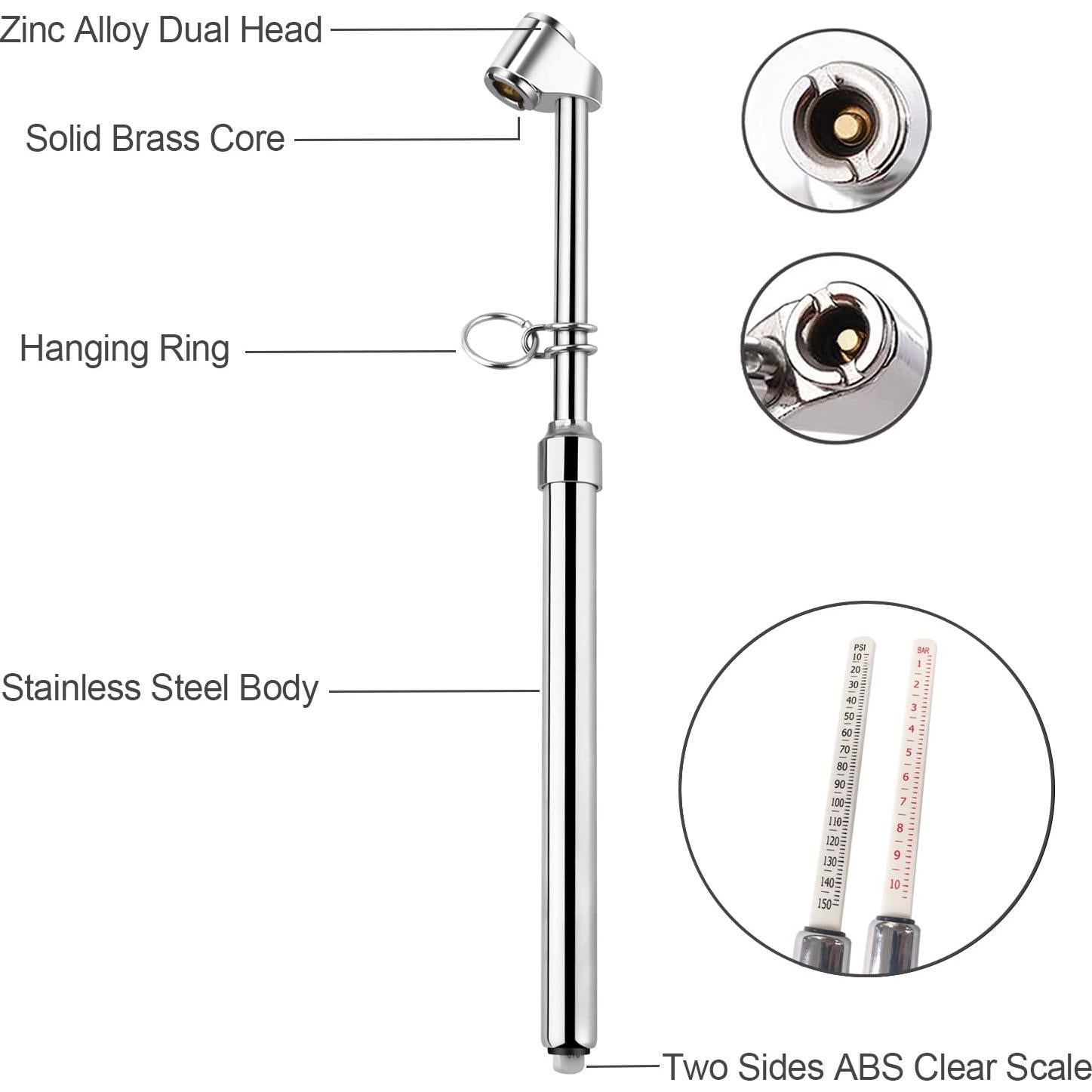 Medidor de Presión de Neumáticos ATsafepro Doble Cabeza 10-150 PSI