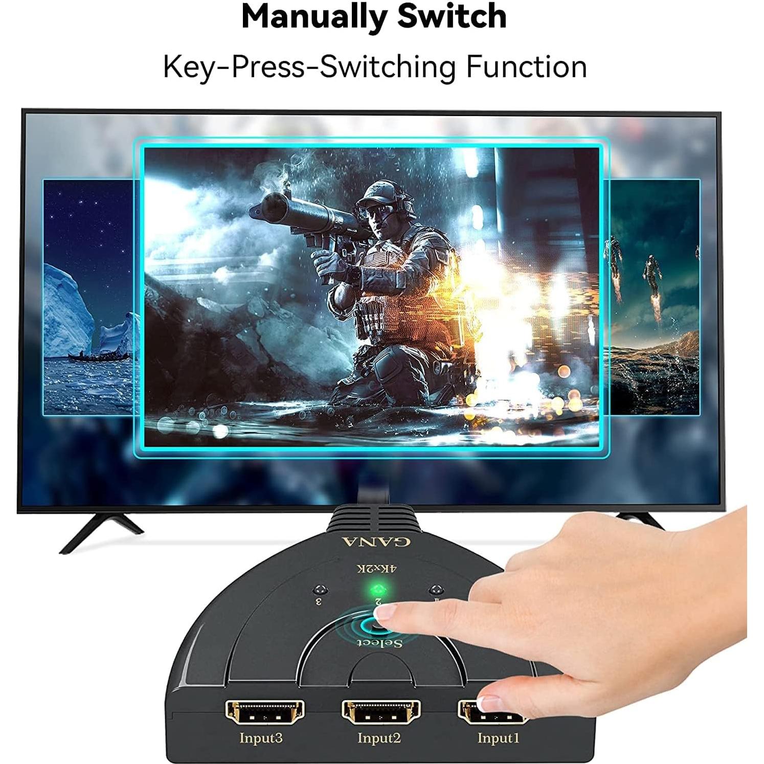 Interruptor HDMI 3 en 1 GANA 4K Full HD 30Hz con Cable 0.55m