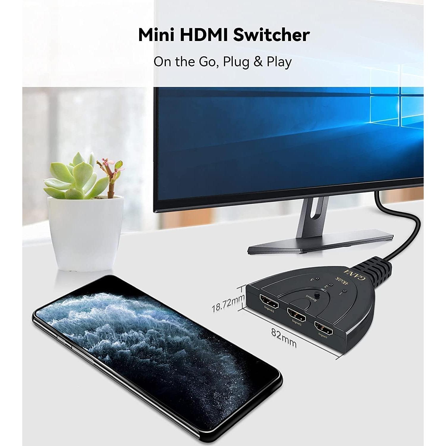 Interruptor HDMI 3 en 1 GANA 4K Full HD 30Hz con Cable 0.55m