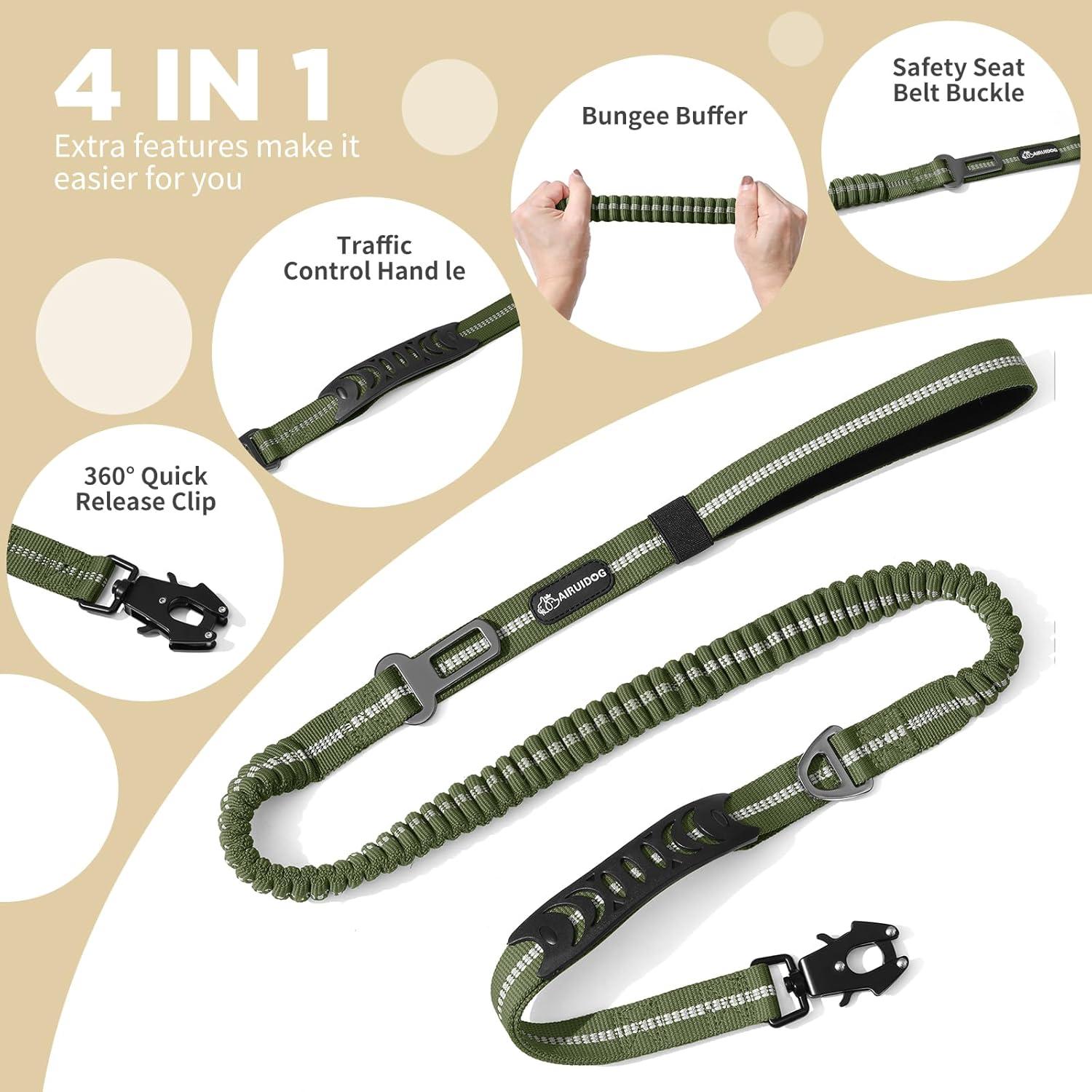 Correa de Perro Táctica Bungee AIRUIDOG 4-6FT Verde Militar