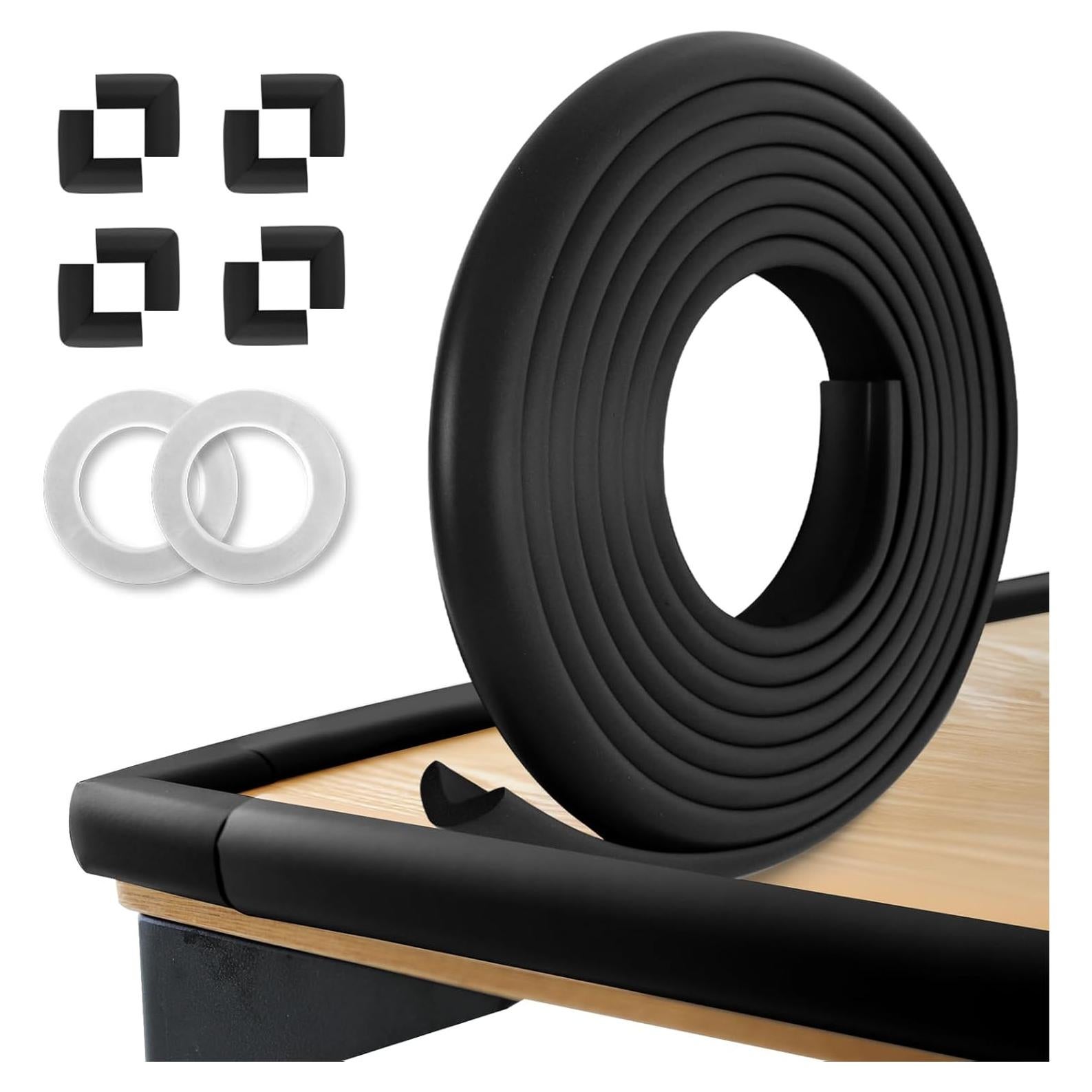 Protectores de Esquinas y Bordes para Bebés Kerätä, 5.03m + 8 Esquinas, Goma Suave, Negro
